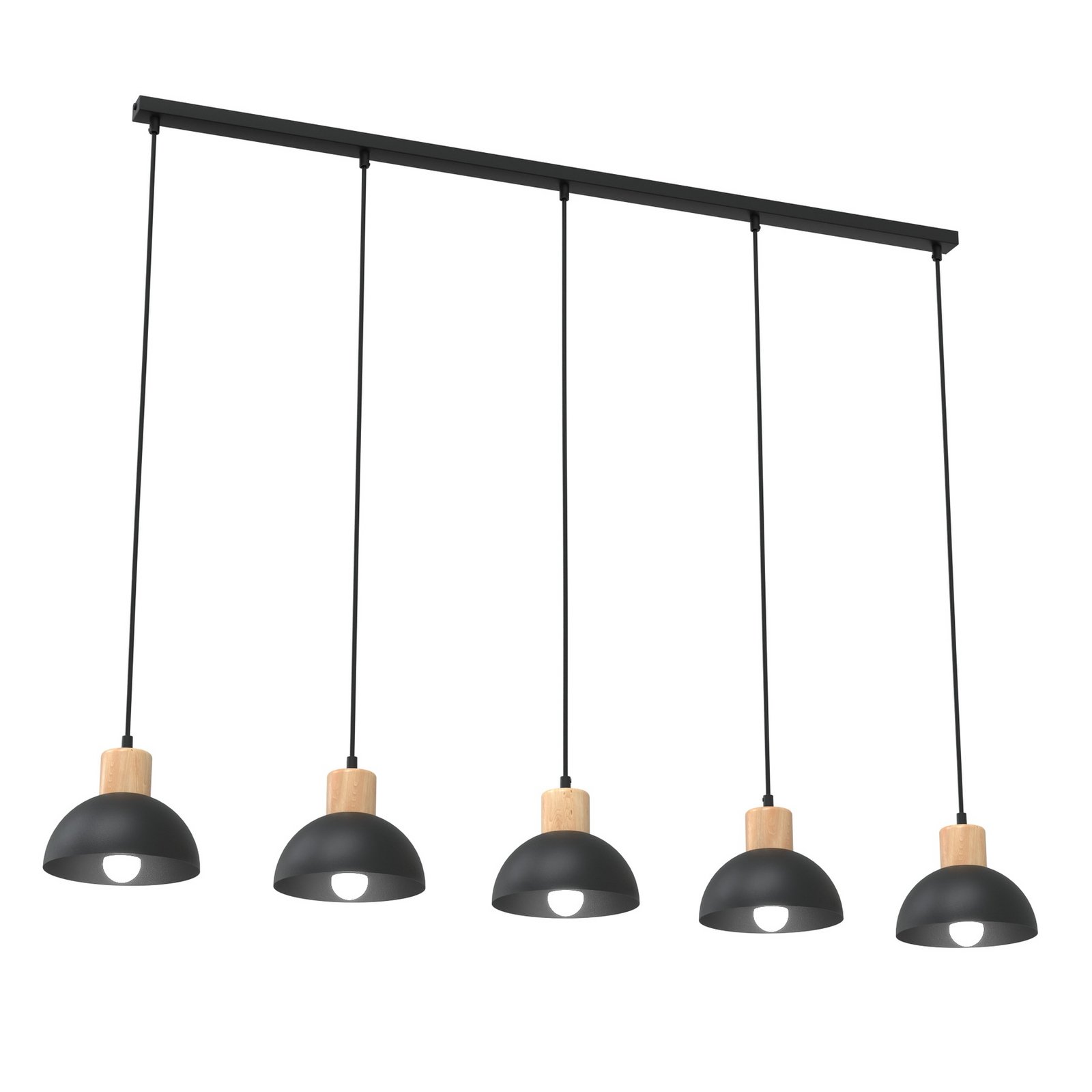 Seco-riippuvalaisin, pituus 116 cm, musta, metalli/puu, 5 valoa.