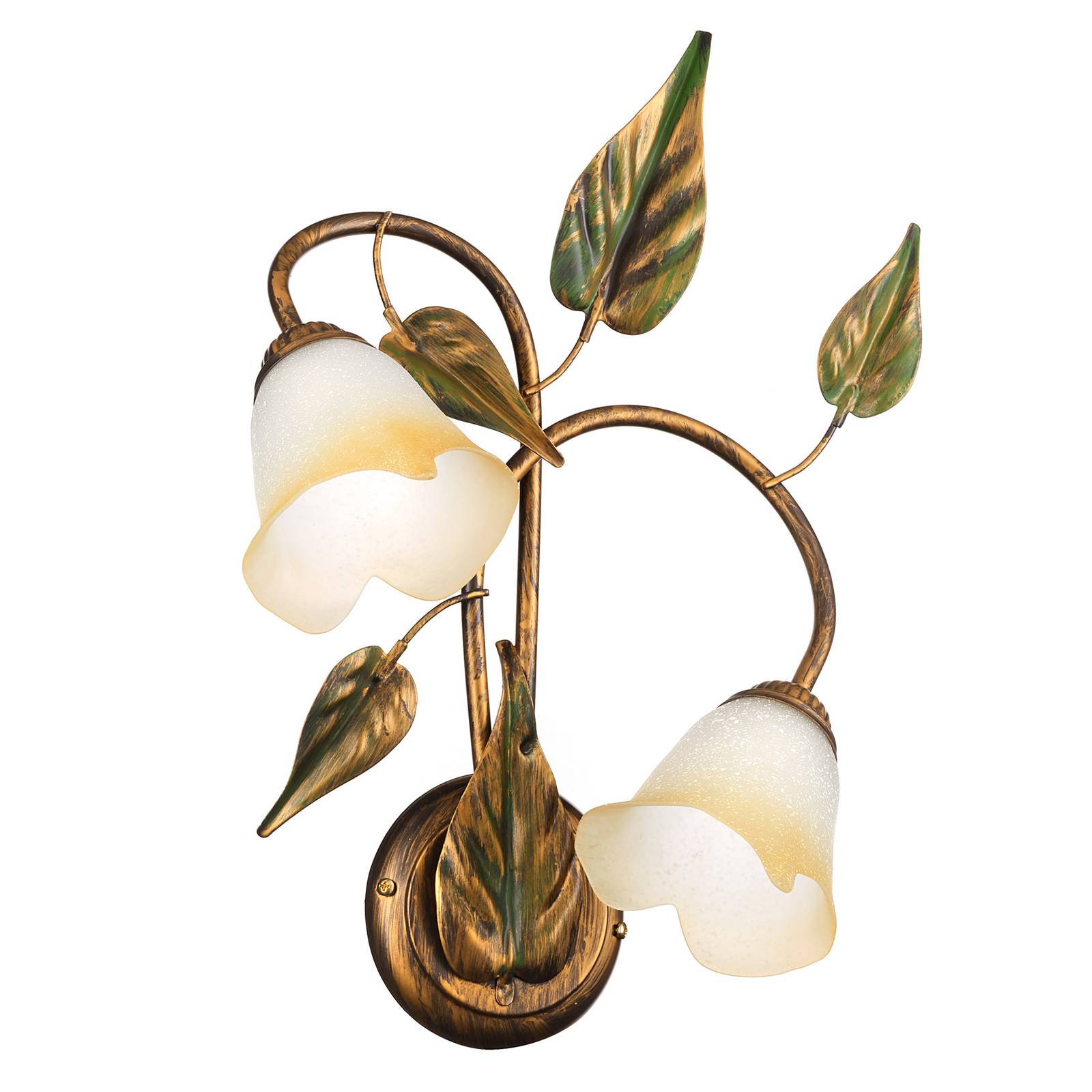 Euluna wandlamp Miranda 2-lamps, brons, voor woon-/ eetkamer, ijzer, glas, E14, 6 W, B: 40 cm, H: 48 cm