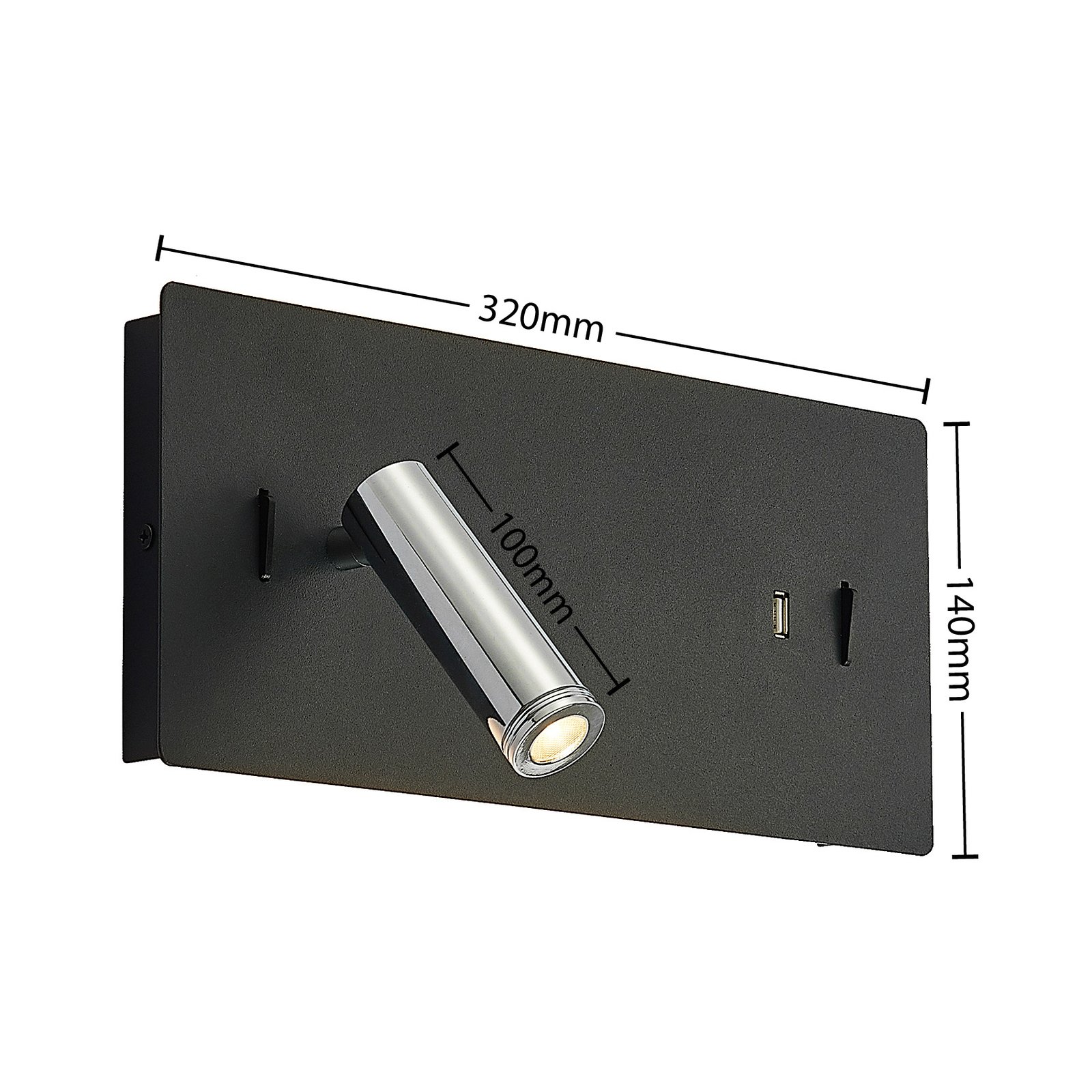 Kimo LED Square Nástěnné Svítidlo USB Black - Lucande