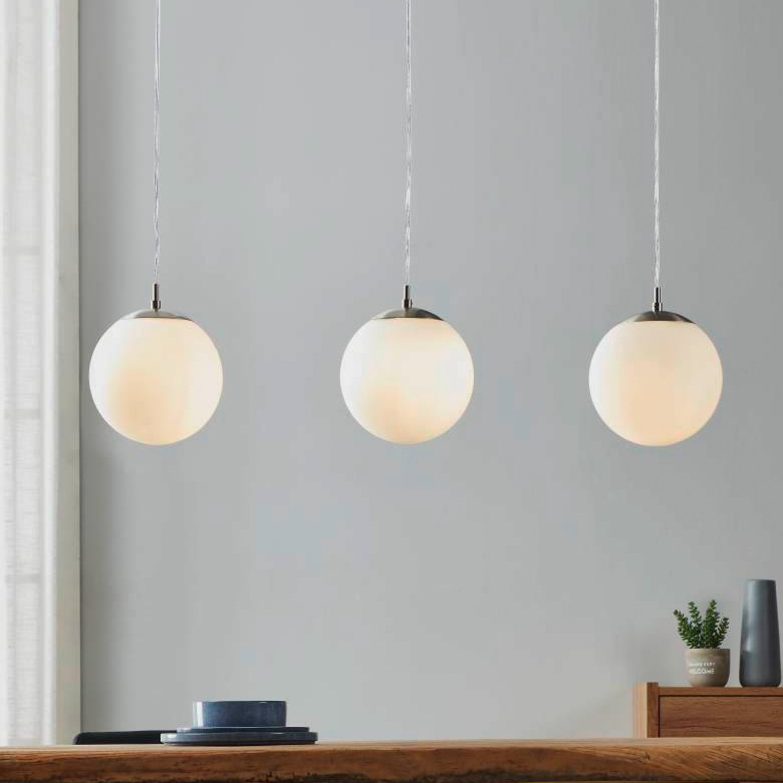 EGLO Rondo pendant light, three-bulb, nickel/white