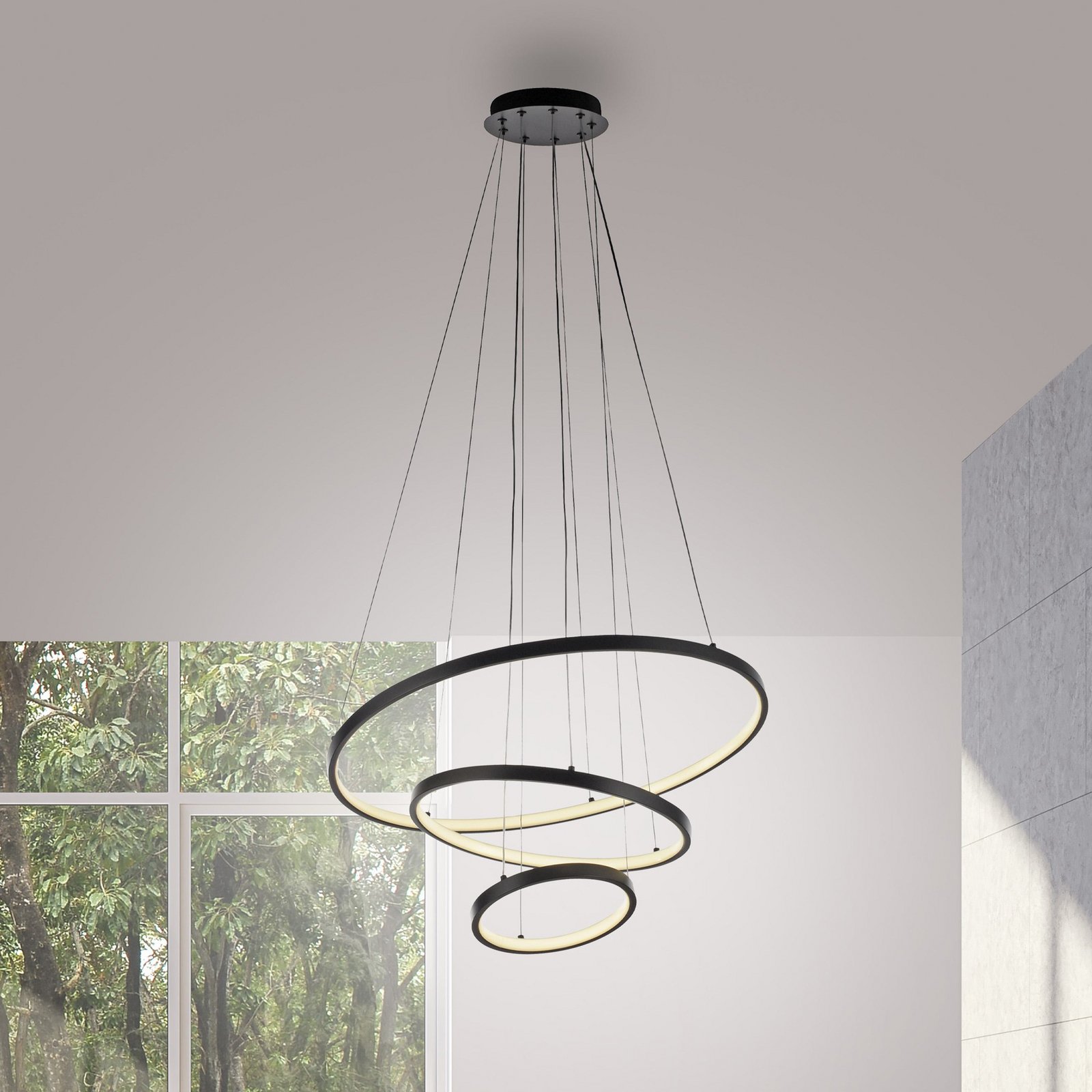 JUST LIGHT. LED hanglamp Cerchi, zwart, 3.000 K