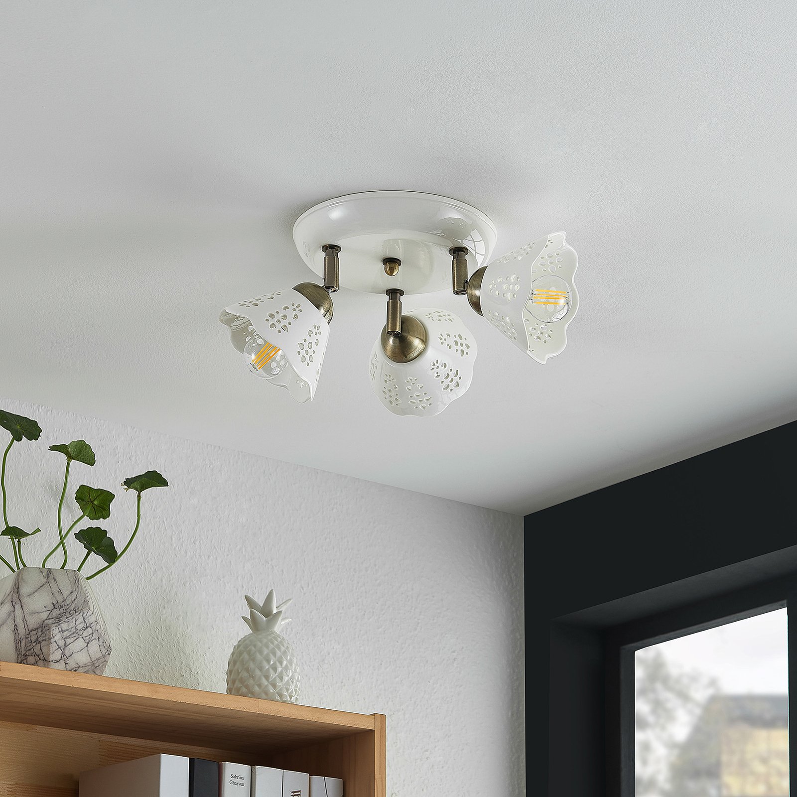 Lindby Deckenstrahler Efgenia, Ø 40 cm, 3-flg., Keramik, E14