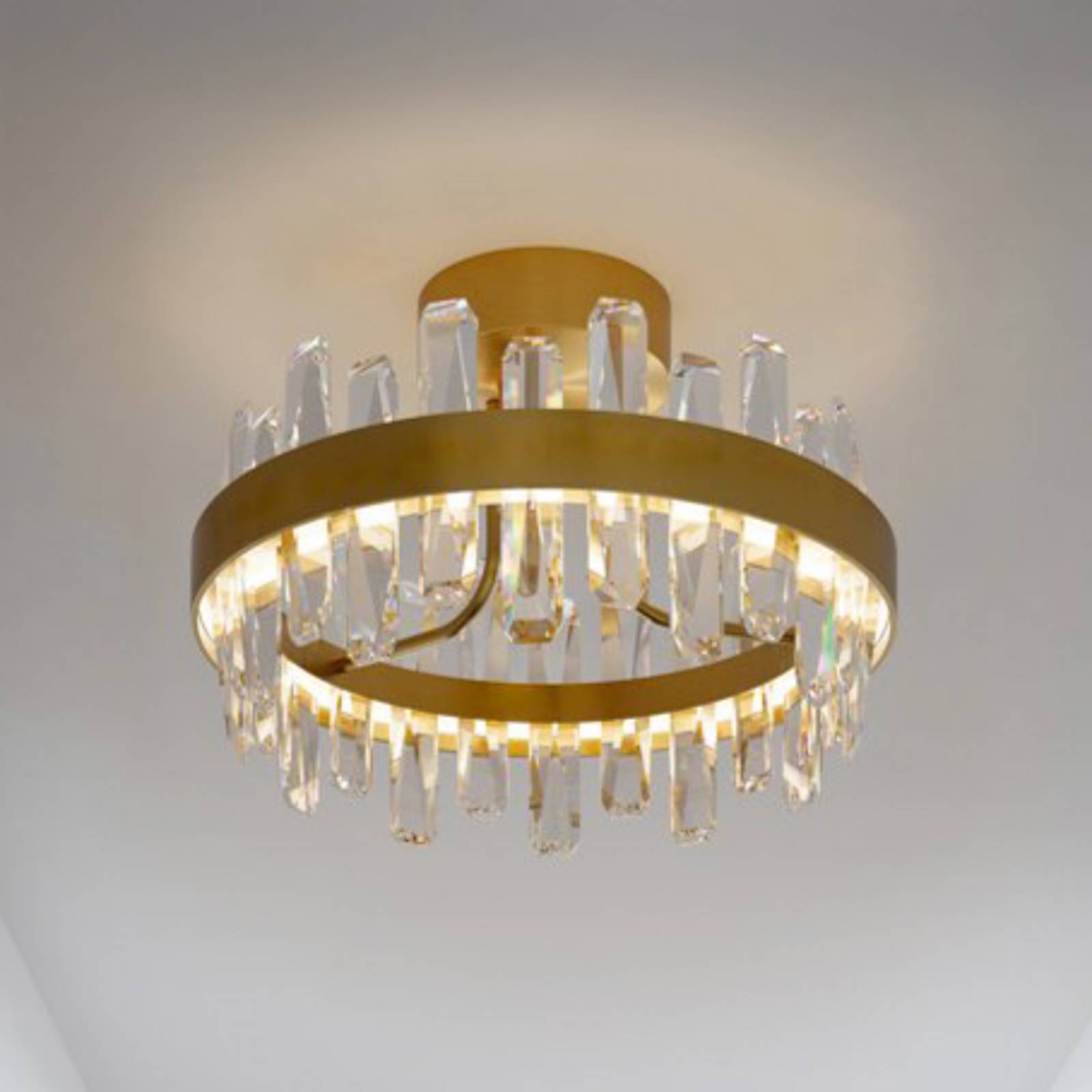 Lampa sufitowa LED Triumph marki Rydens, mosiężna, przezroczysta, Ø 50 cm