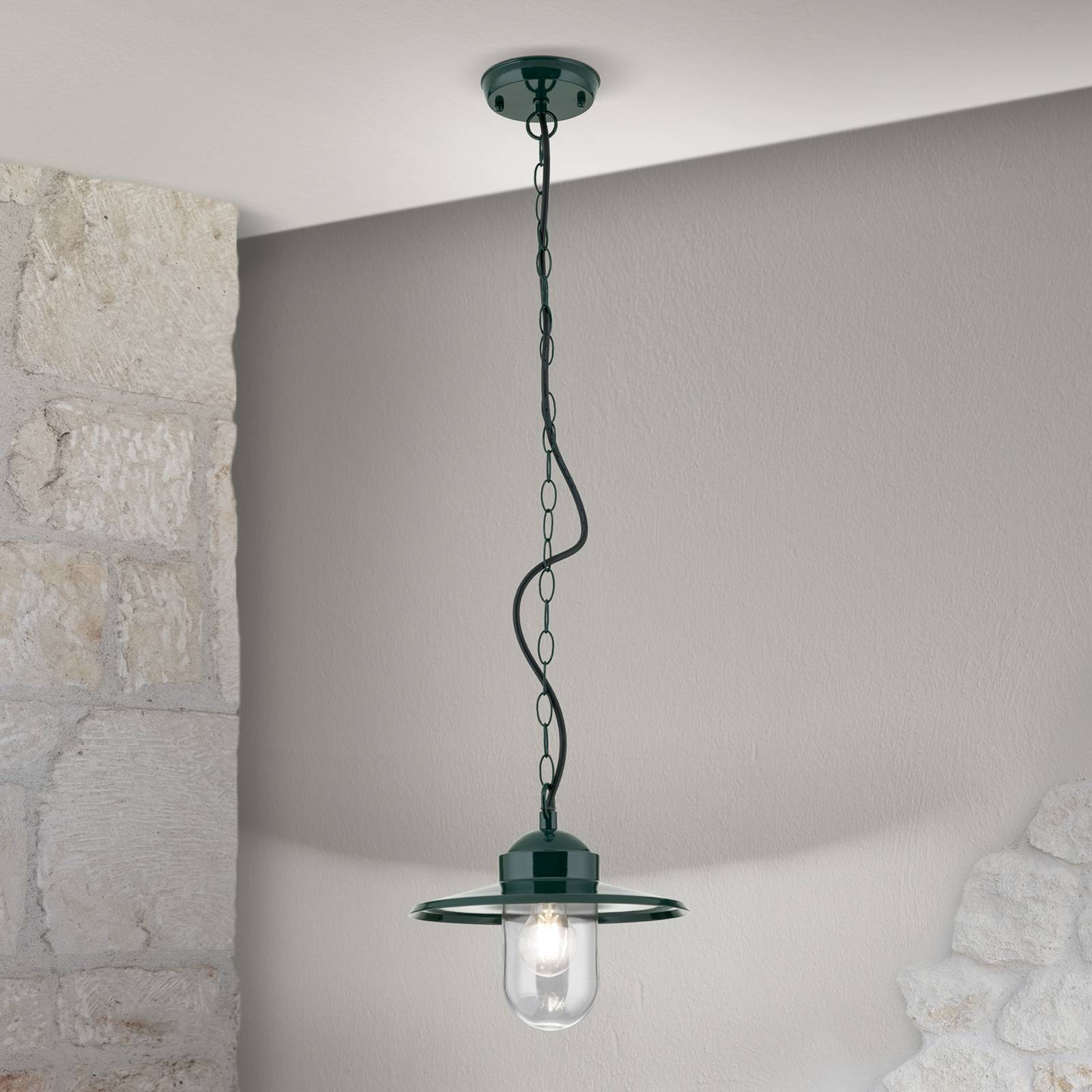 Zewnętrzna lampa wisząca Edward zielona Ø 27,5 cm aluminium/szkło