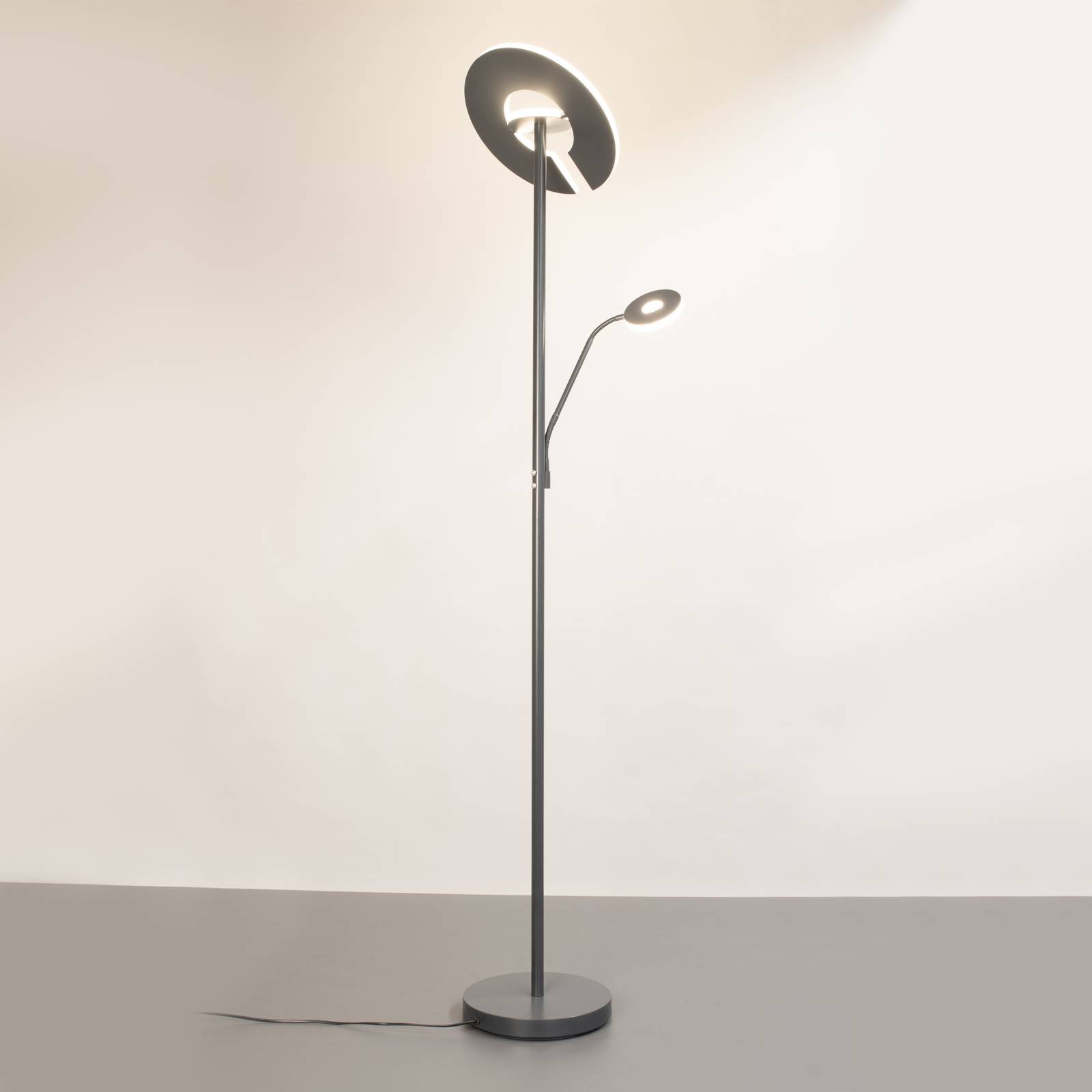LED-Stehleuchte Dent, sandgrau, 180 cm, Metall, CCT, 2-flg. günstig online kaufen