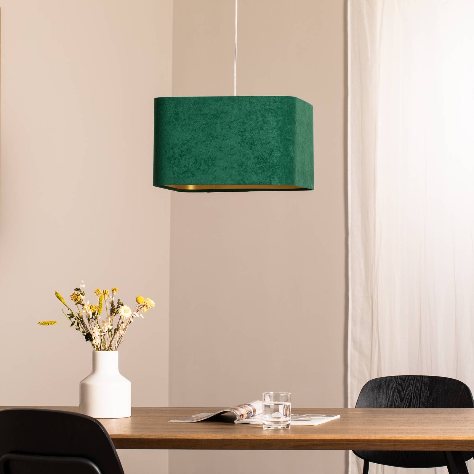 Lampa wisząca Kwadro, zielona, 40 x 40 cm, tkanina welurowa