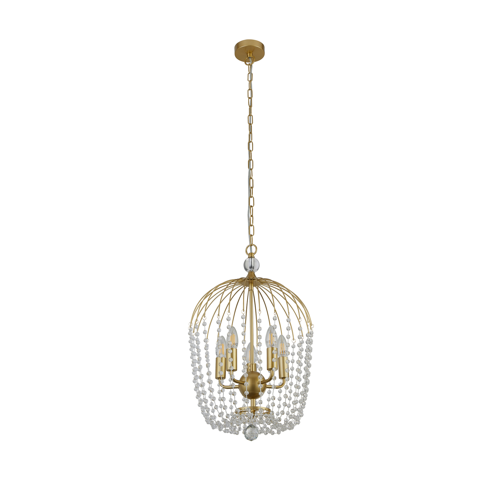 Shower pendant light, gold/clear, crystal glass, E14, Ø 36 cm