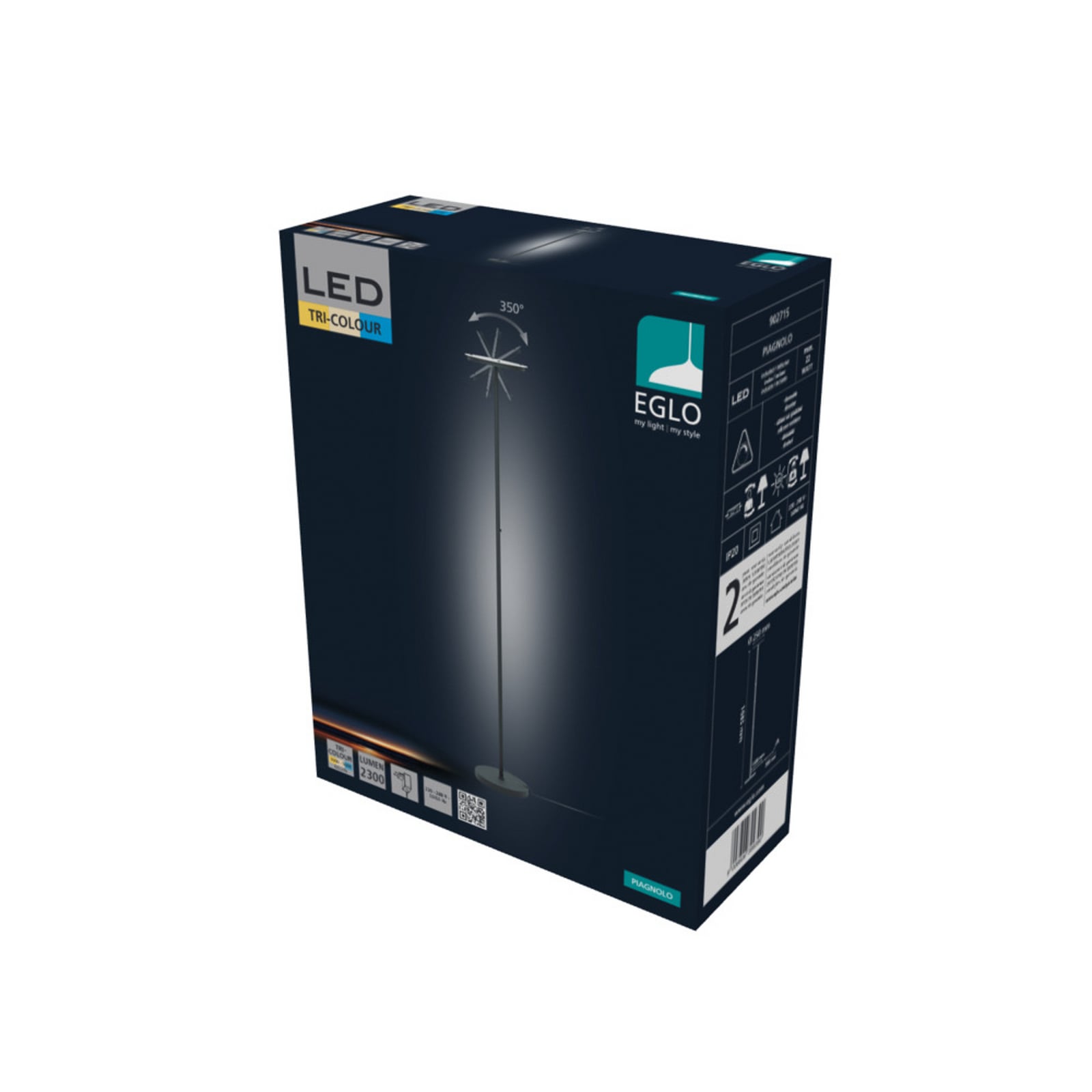 EGLO PIAGNOLO LED podna lampa, crna, visina 168 cm, CCT