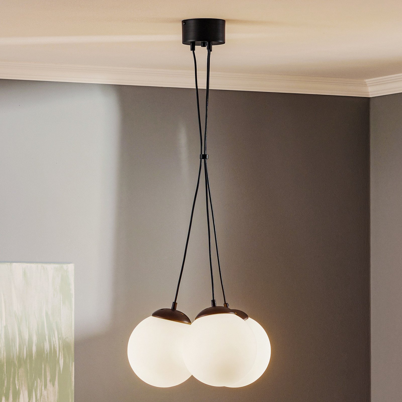 Eko-Light Lampă suspendată Lima sticlă opală negru 3 becuri - Camera de zi / sufragerie - Modern - opal negru
