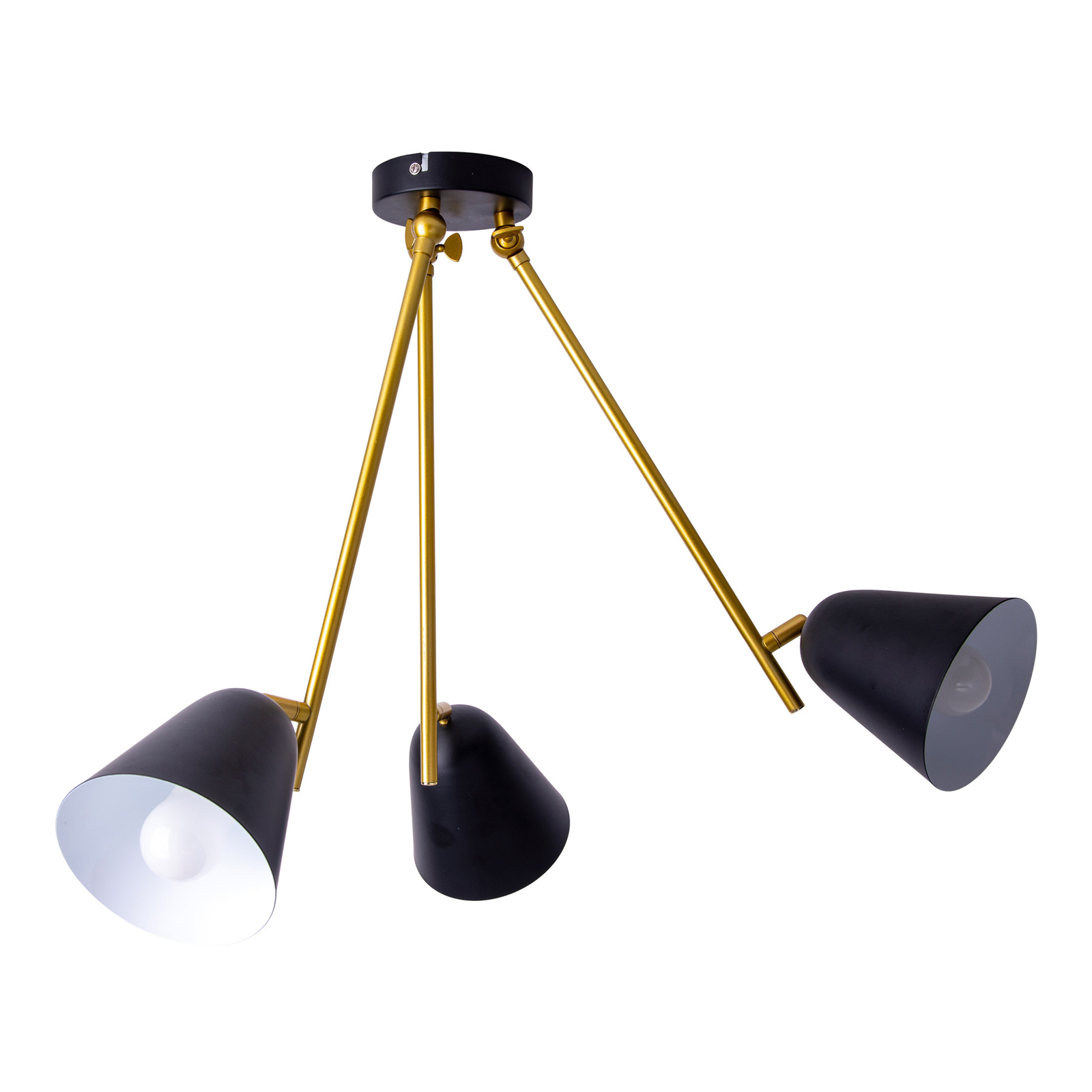 Triton ceiling lamp, black and gold, three-bulb