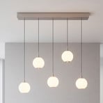 LED-hengelampe Sandora, sandfarget, lengde 92 cm, glass, 5 lyskilder