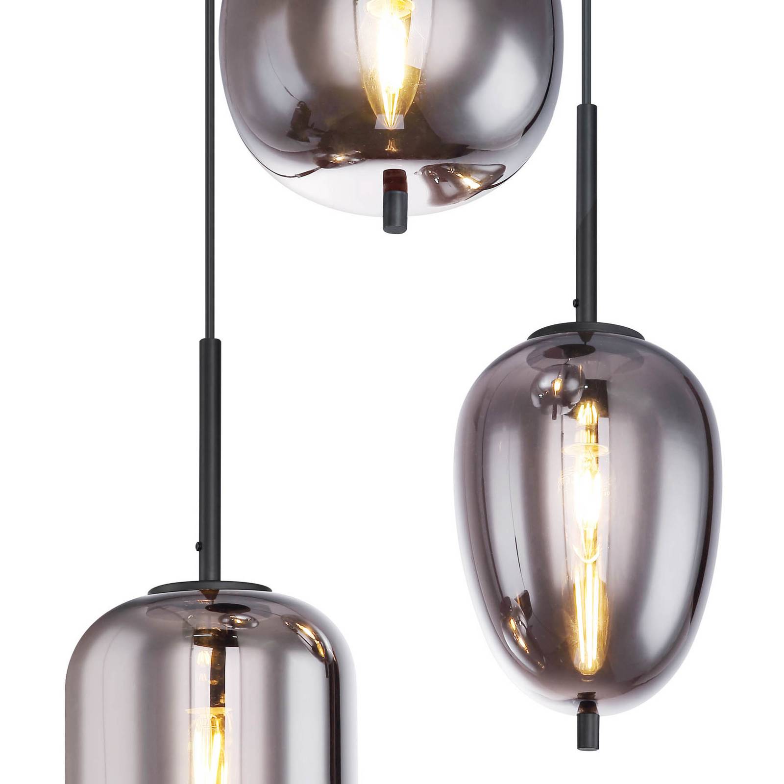 Lampa wisząca Blacky, czarny/dymny szary, Ø 46 cm, szkło, 3-punktowa.