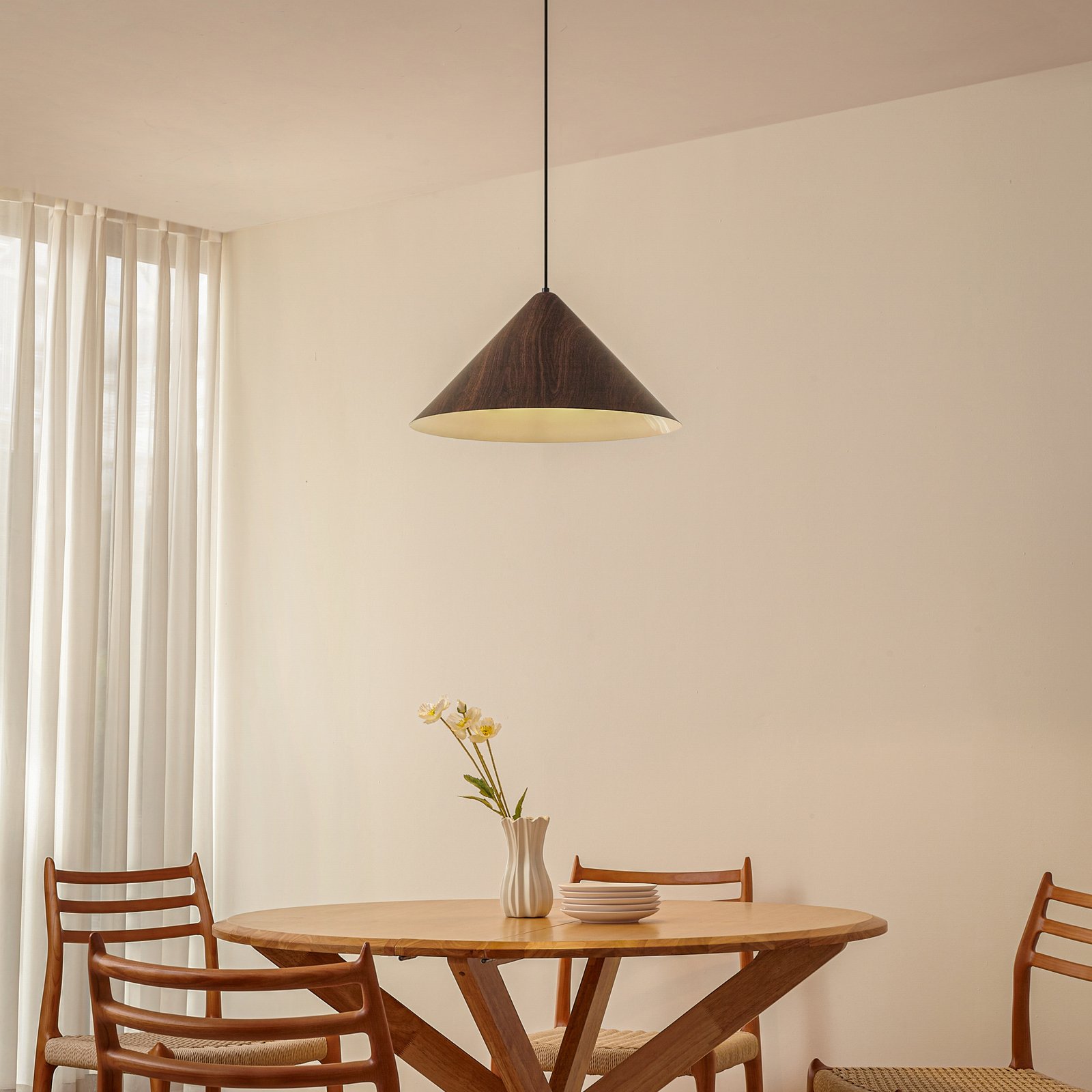 Lindby suspension Clarine, noyer, Ø 50 cm, métal