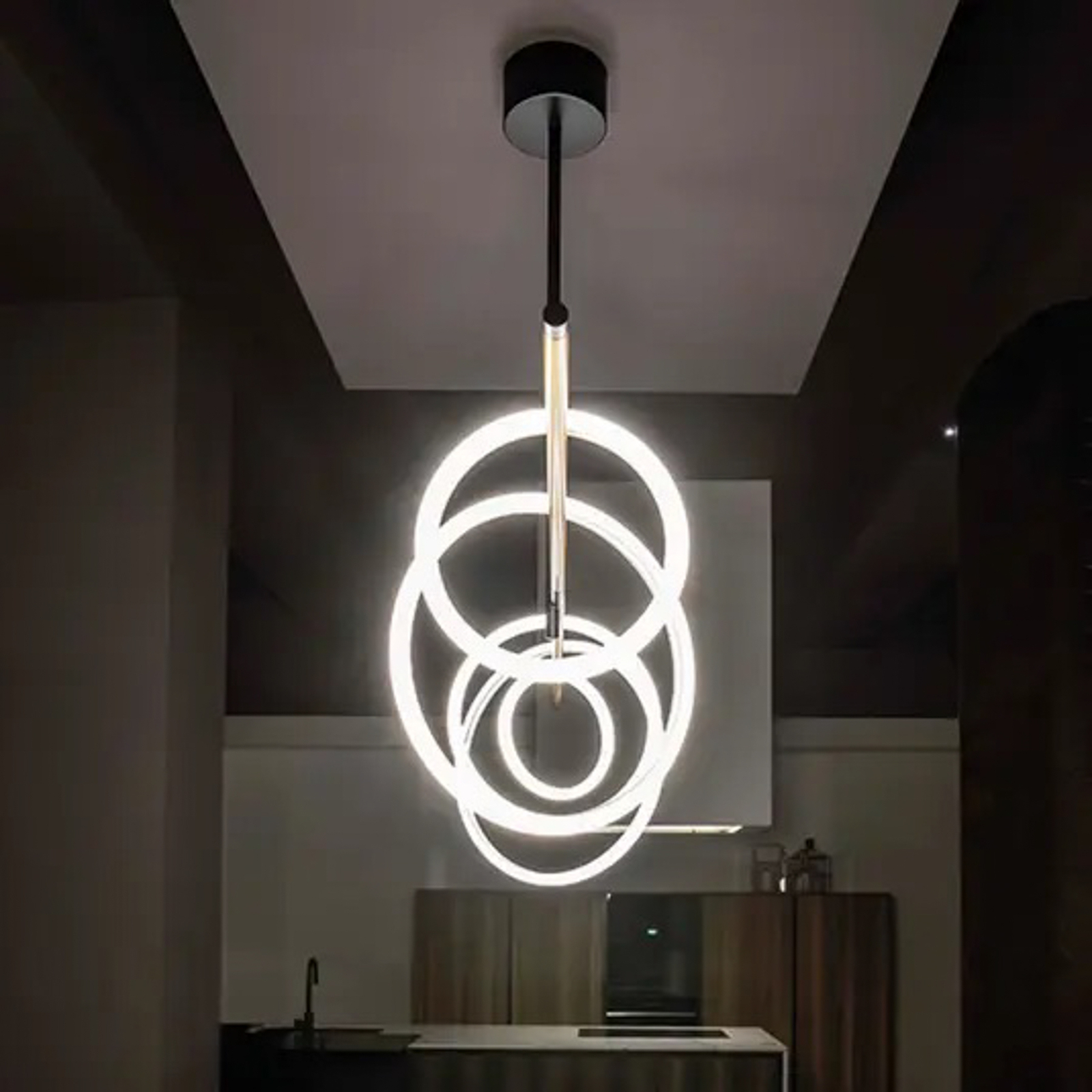 Ulaop, candeeiro suspenso LED, cinco anéis, branco