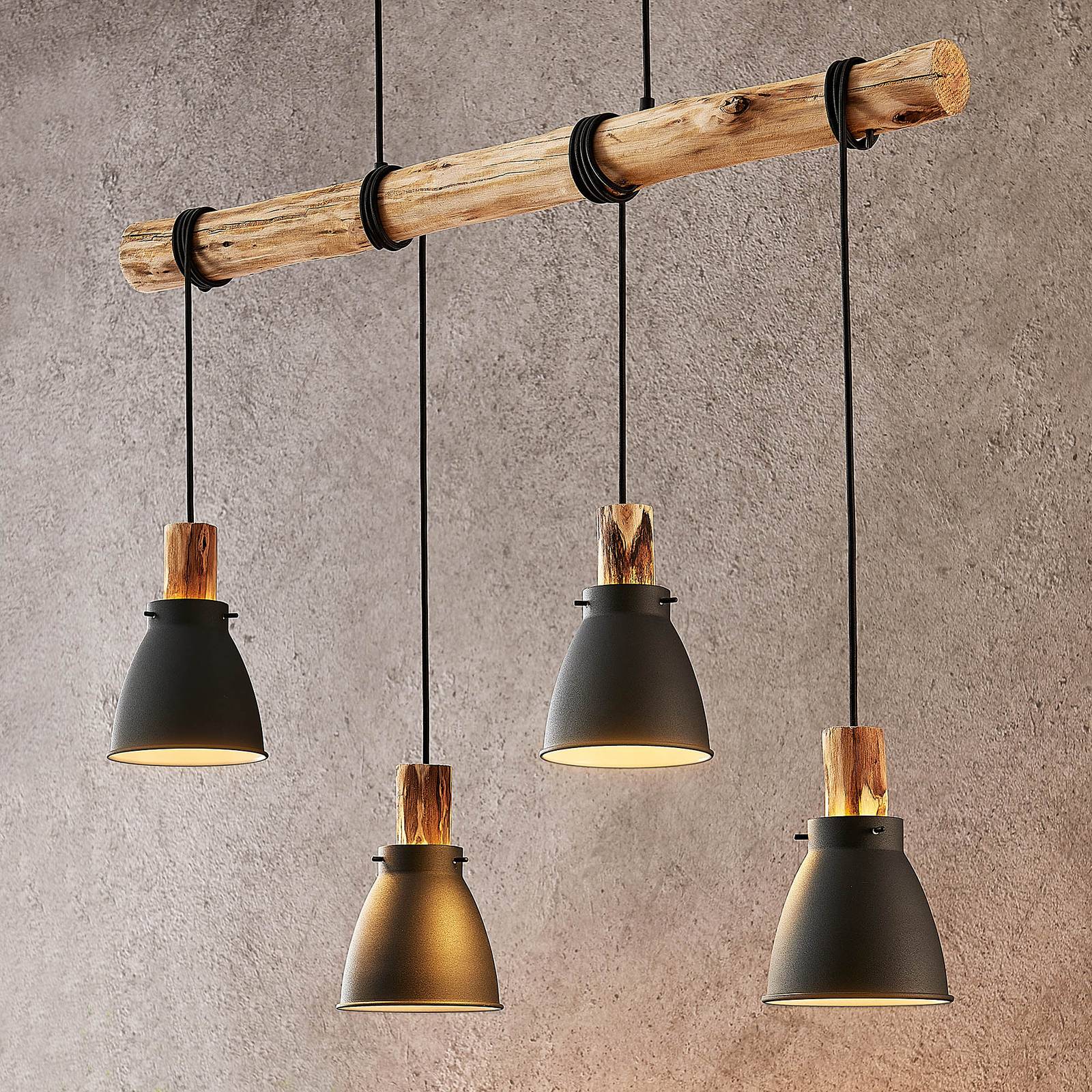 Фото - Люстра / світильник Lindby Lampa wisząca  Trebale, 4-punktowa, E14, żelazo, drewno 