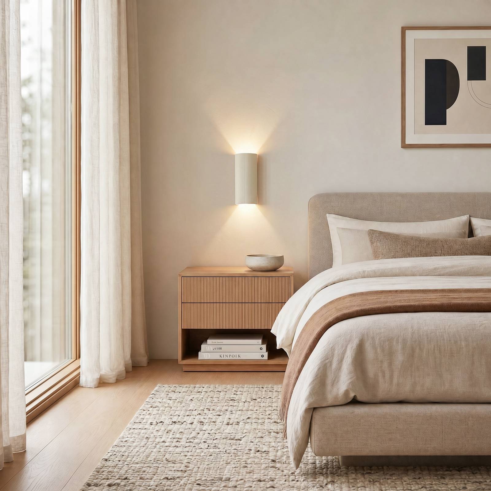 Lindby wandlamp Colja, rond, hoogte 30,5 cm, gips, beige