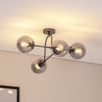 Portemo ceiling lamp, smoke grey/nickel, 83x74 cm, 4-bulb glass