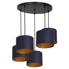 Lampada a sospensione Soho, cilindrica, rotonda a 5 luci blu/oro