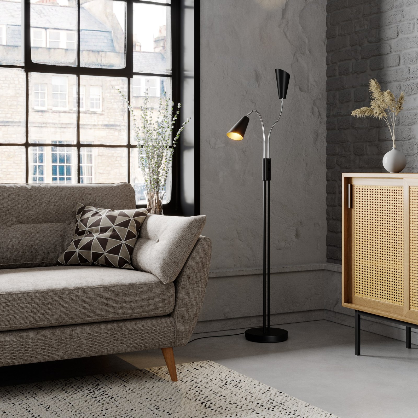 Medira Stehleuchte Black/Gold - Lucande