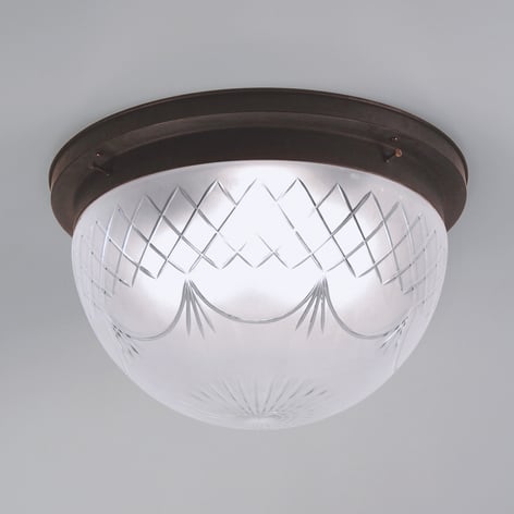 Plafondlampa Karolin med dekorerad glasskärm