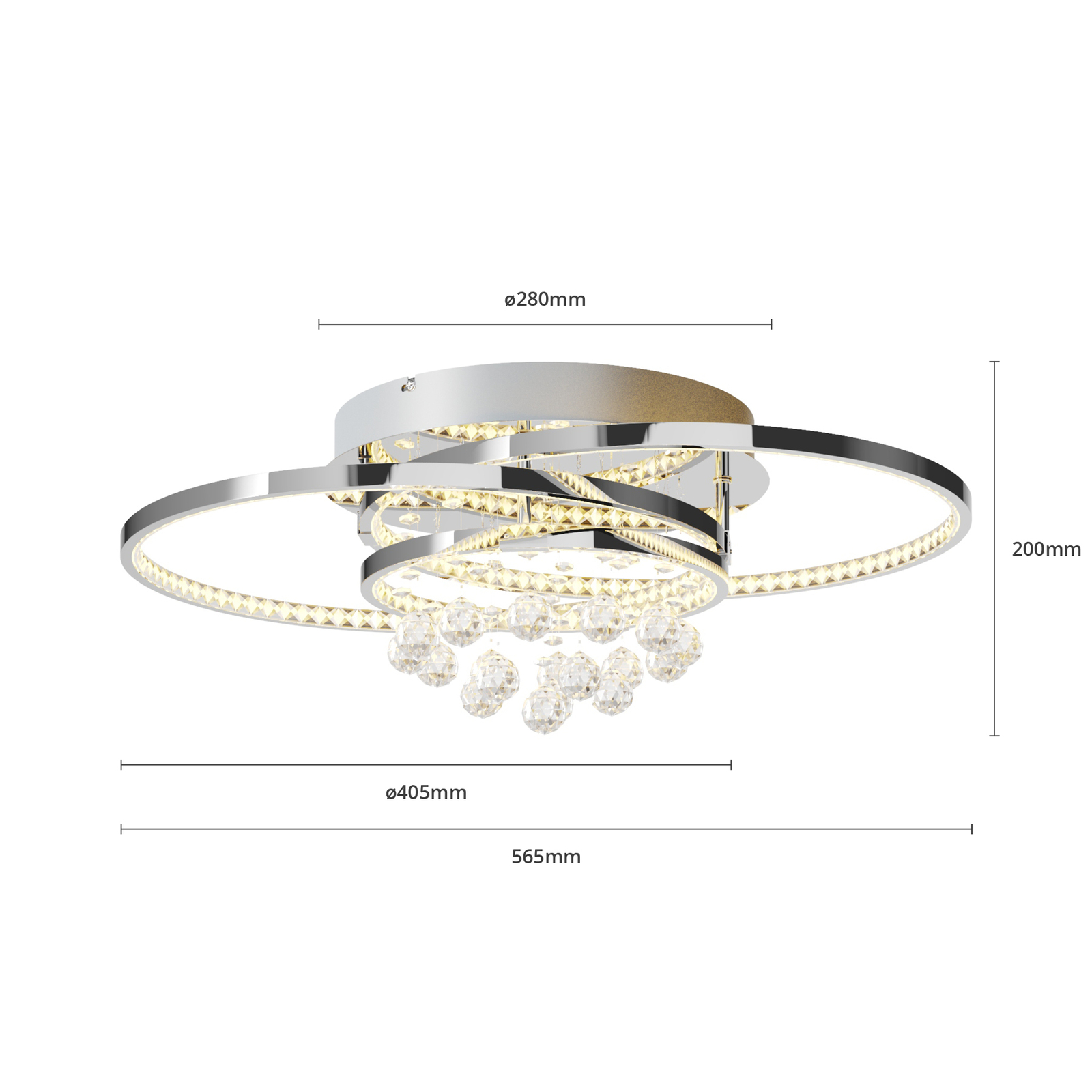 Lucande Keely LED plafondlamp kristal, 56,5 cm
