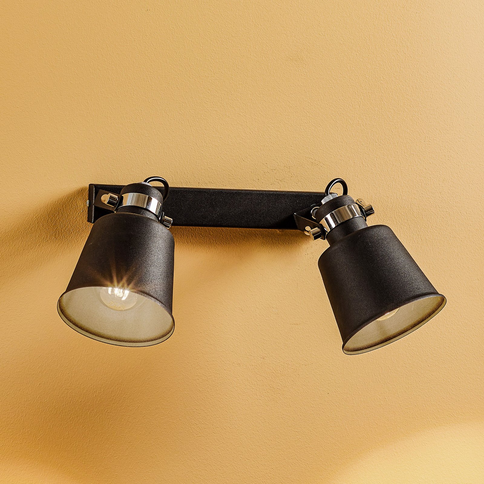 Kerava wall spotlight, two-bulb, black