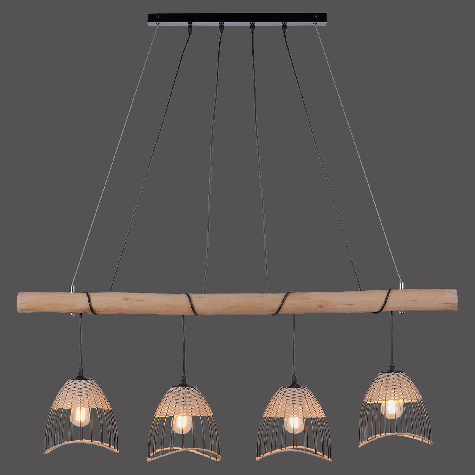 Lámpara colgante Reed de madera, 4 luces