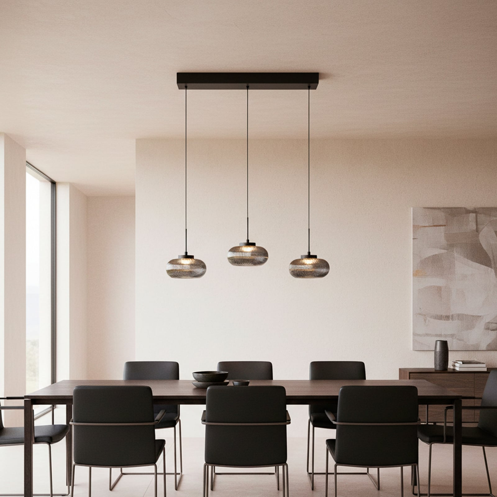 Lámpara colgante LED Noctis, 3 luces, gris ahumado, cristal, atenuable, 3.000 K