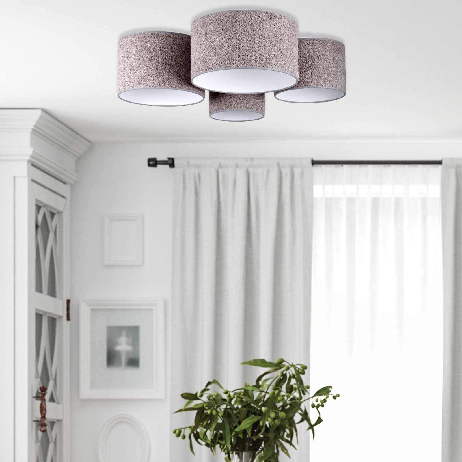 Bouclé ceiling light with 4 lampshades, grey