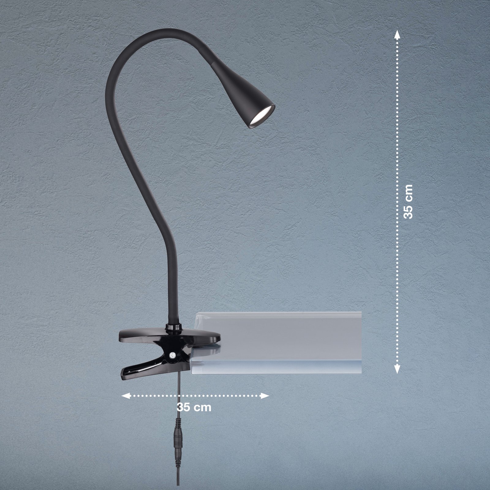 Lampă cu clemă LED Nox, negru cu braț flexibil