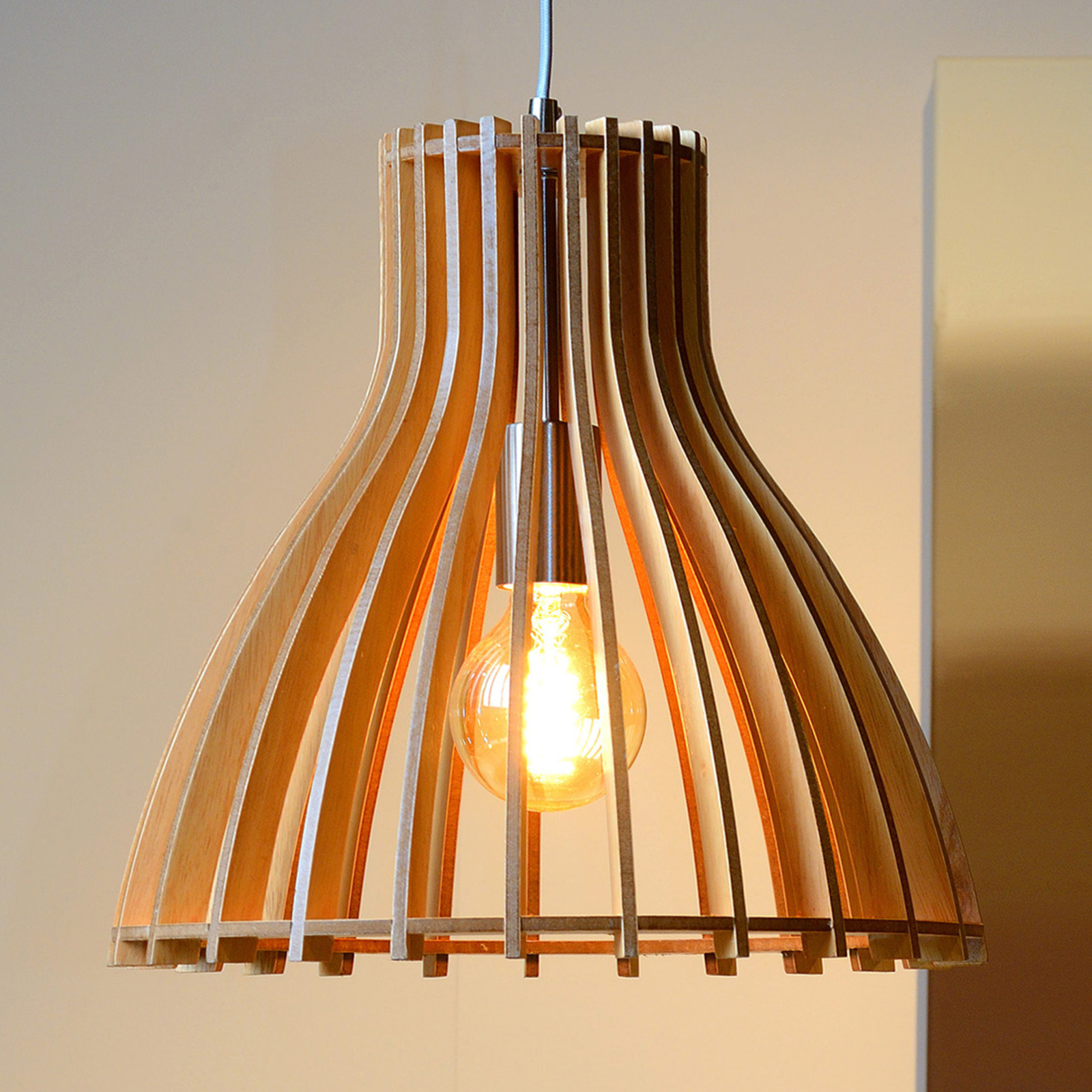 Lucide Bounde wooden hanging light, Ø 35 cm, for Living / Dining Room, wood, E27, 60 W, energy efficiency: A++, H: 33 cm