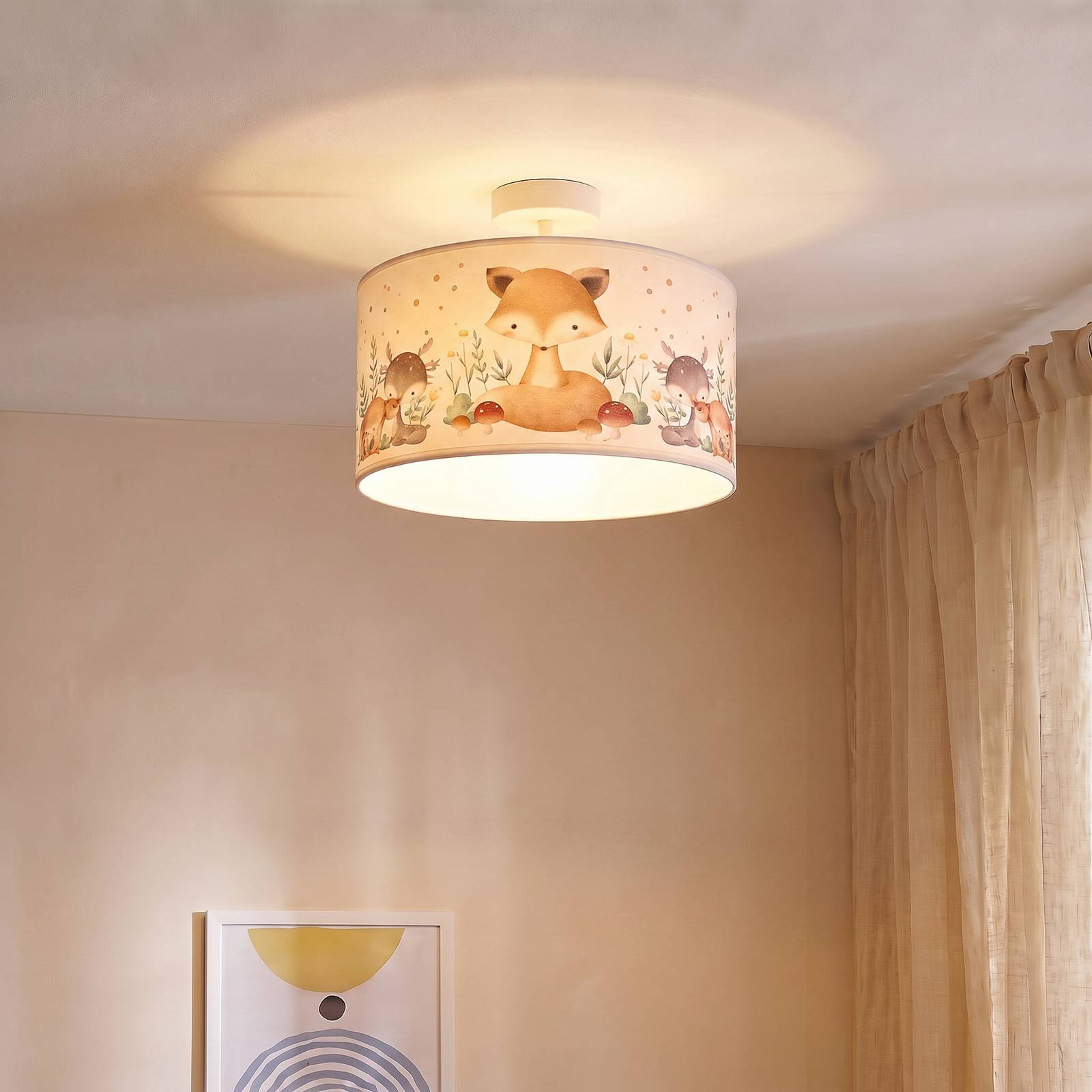 Lampa sufitowa dla dzieci „Kids Print”, kolorowa/biała, Ø 35 cm, z tkaniny