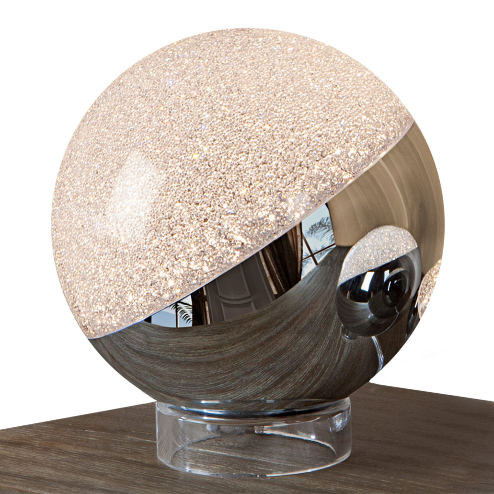 Lámpara de mesa LED Sphere, cromo, Ø 20 cm