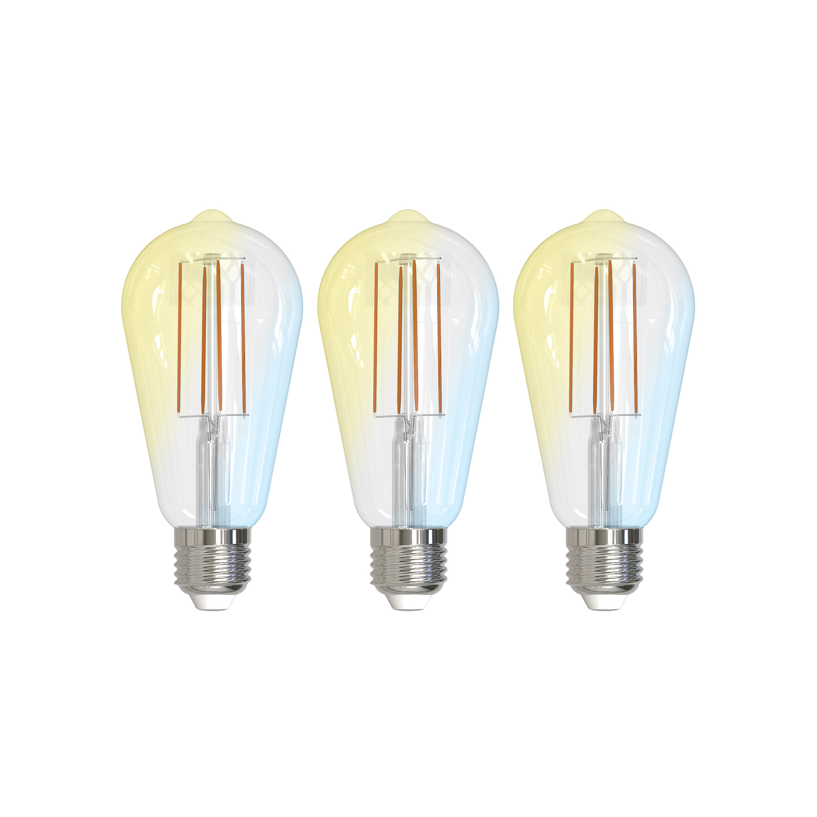 Prios Smart LED, E27, ST64, 7W, ZigBee, Tuya, klar, 3er-Set