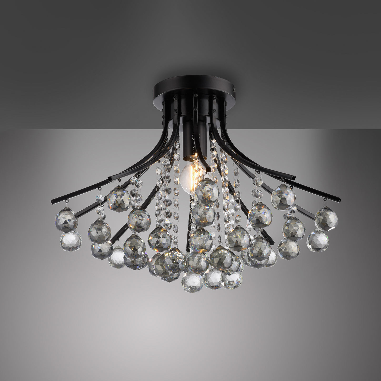 JUST LIGHT. Candeeiro de teto Kulunka gotas de vidro cristal, preto