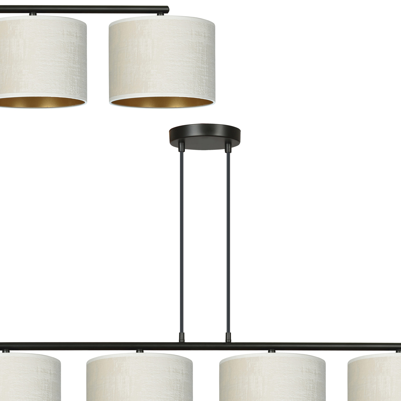 Hanglamp Jari stoffen kap 4-lamps lang, wit-goud