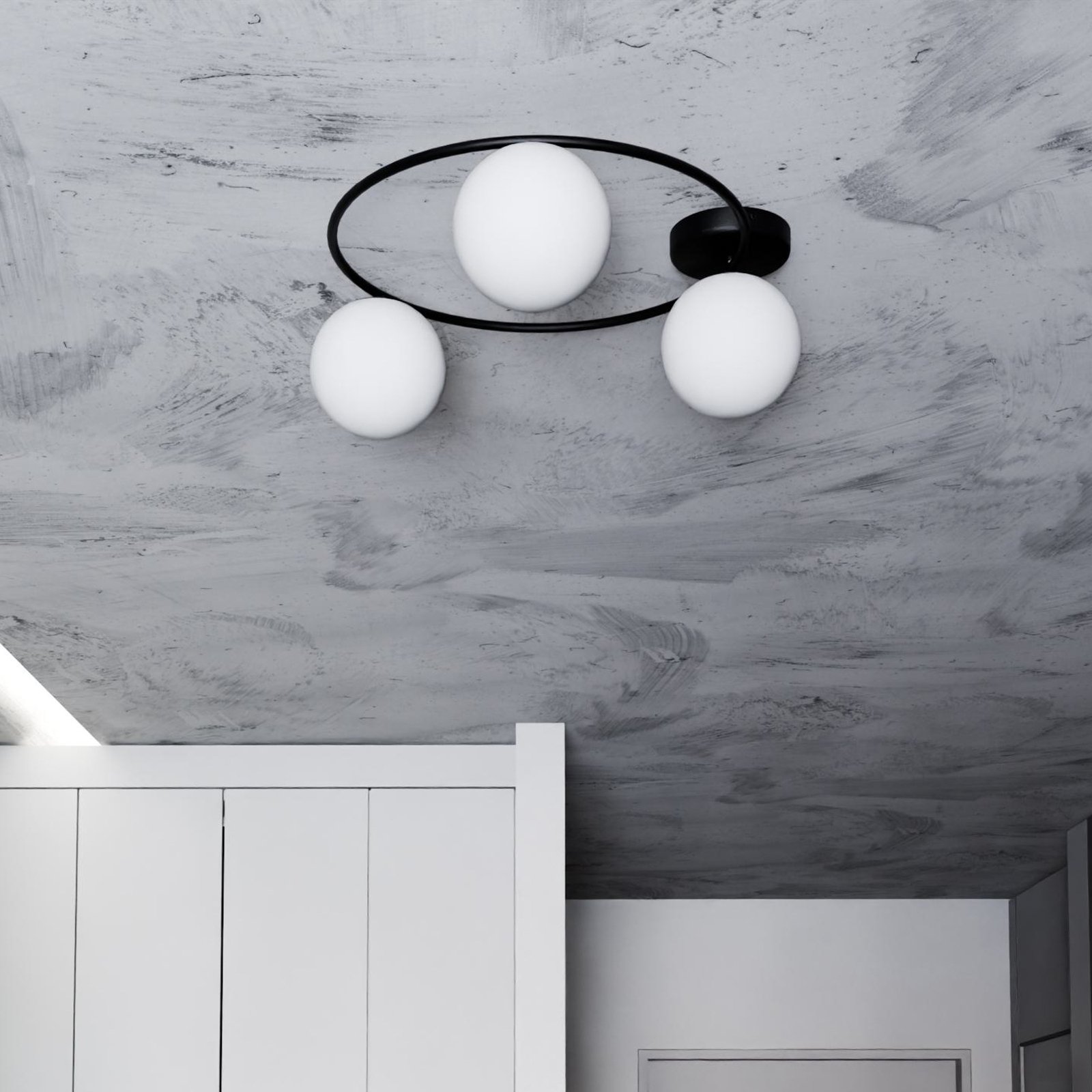 Sopra ceiling light, opal white/black, glass, E14