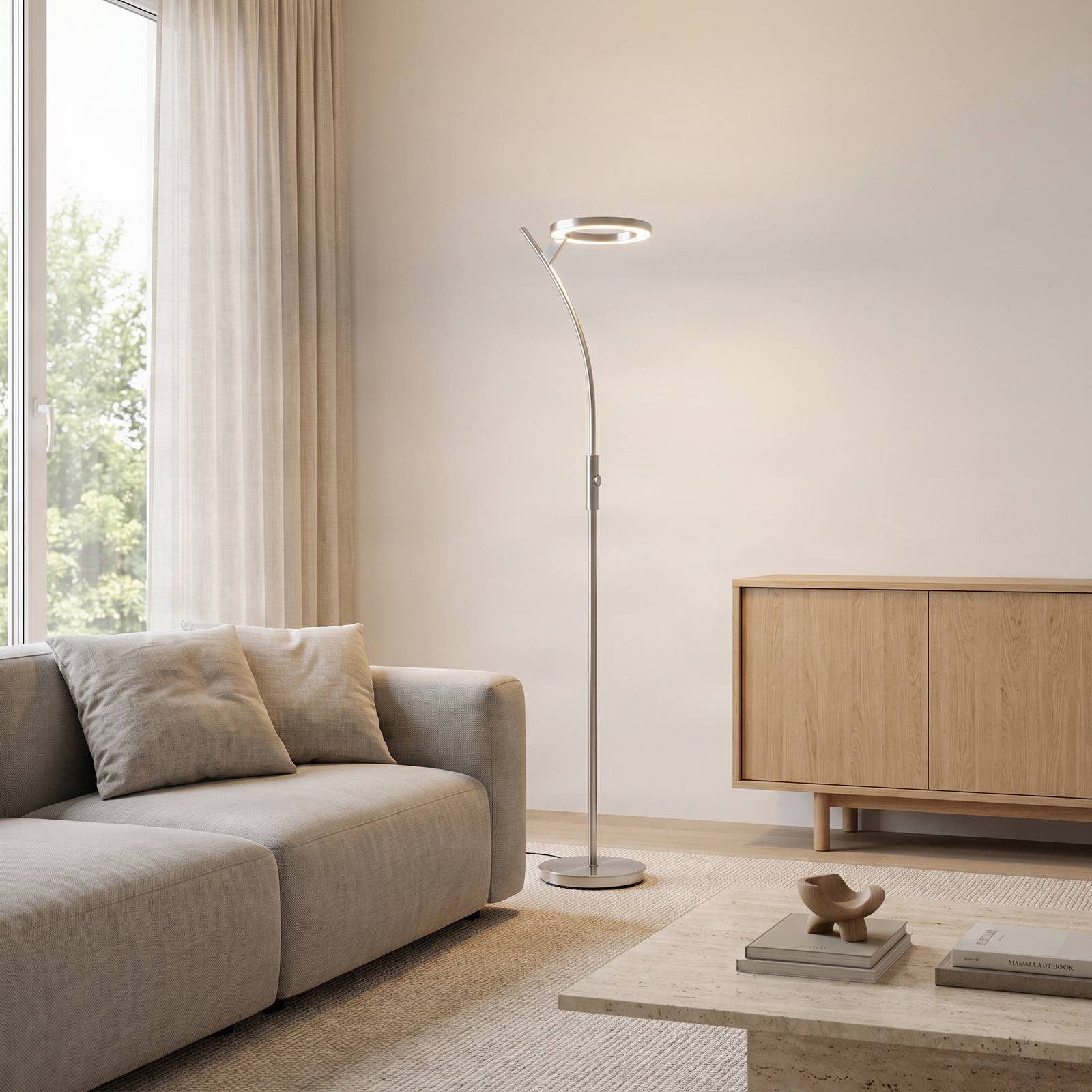 Lindby LED vloerlamp Darion, grijs, metaal, dimbaar, 180cm