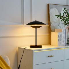 Lindby Lámpara de mesa LED Tiama, metal, negro/oro, Ø 30 cm