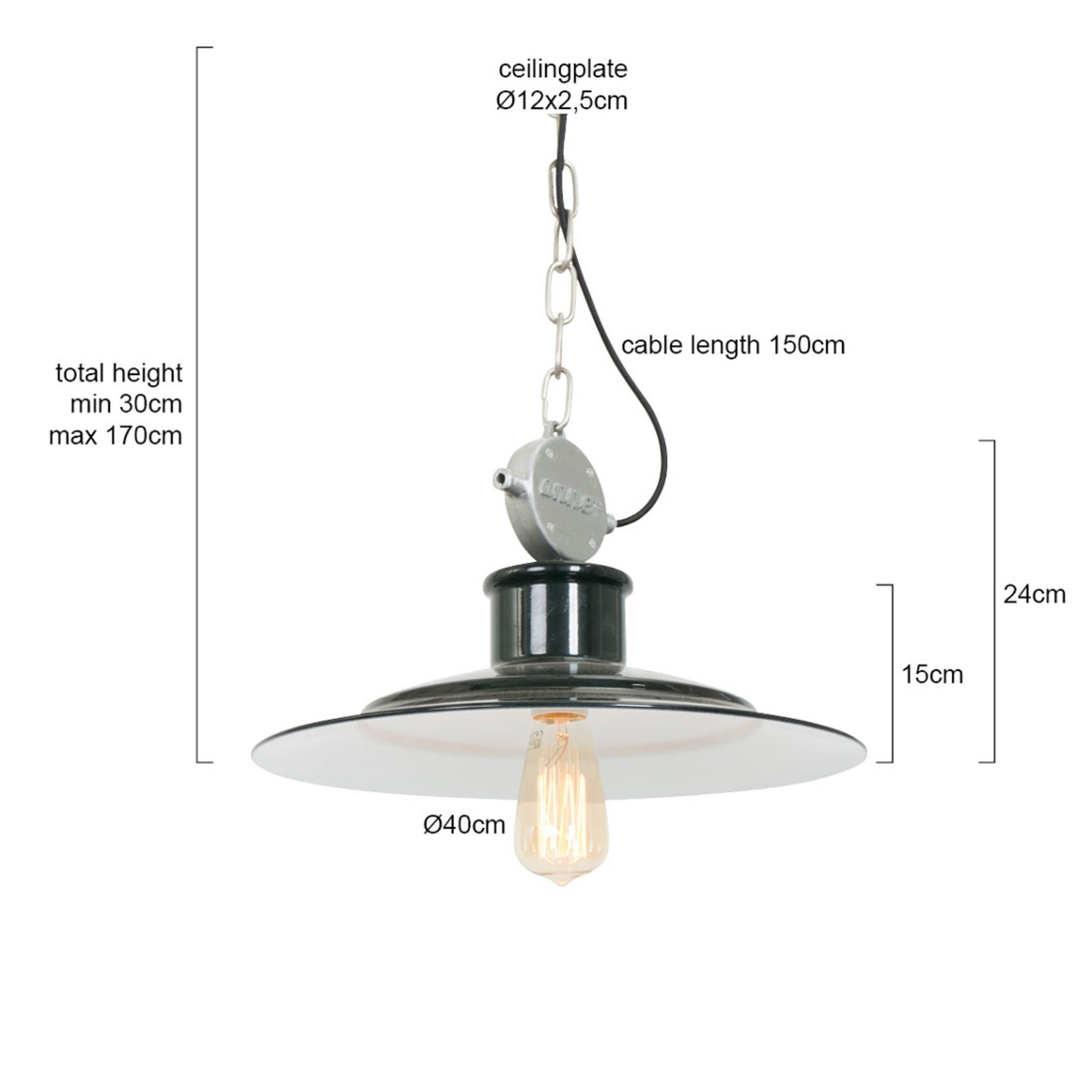 Milstone - industrialna lampa wisząca, czarna