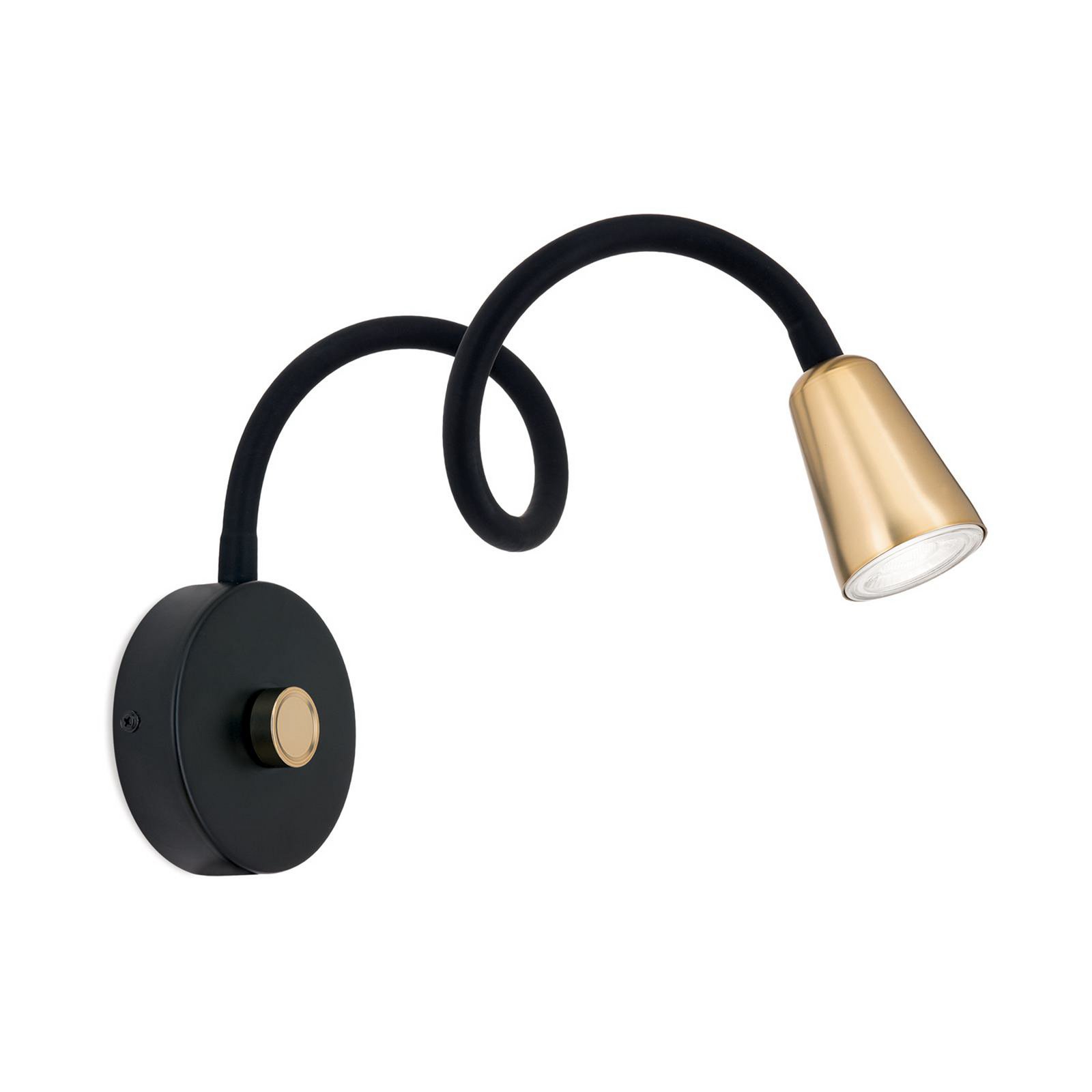Wandleuchte Dotty, messingfarben, Flexarm, Dimmer, GU10