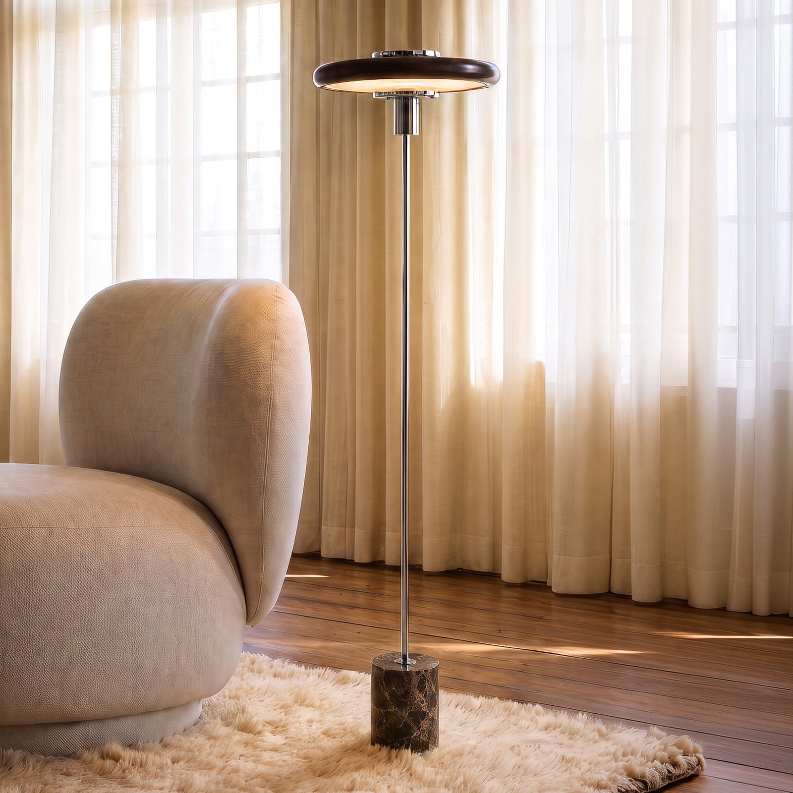 Lampa stojąca Lindby Branford, styl retro, brązowa, metal/marmur