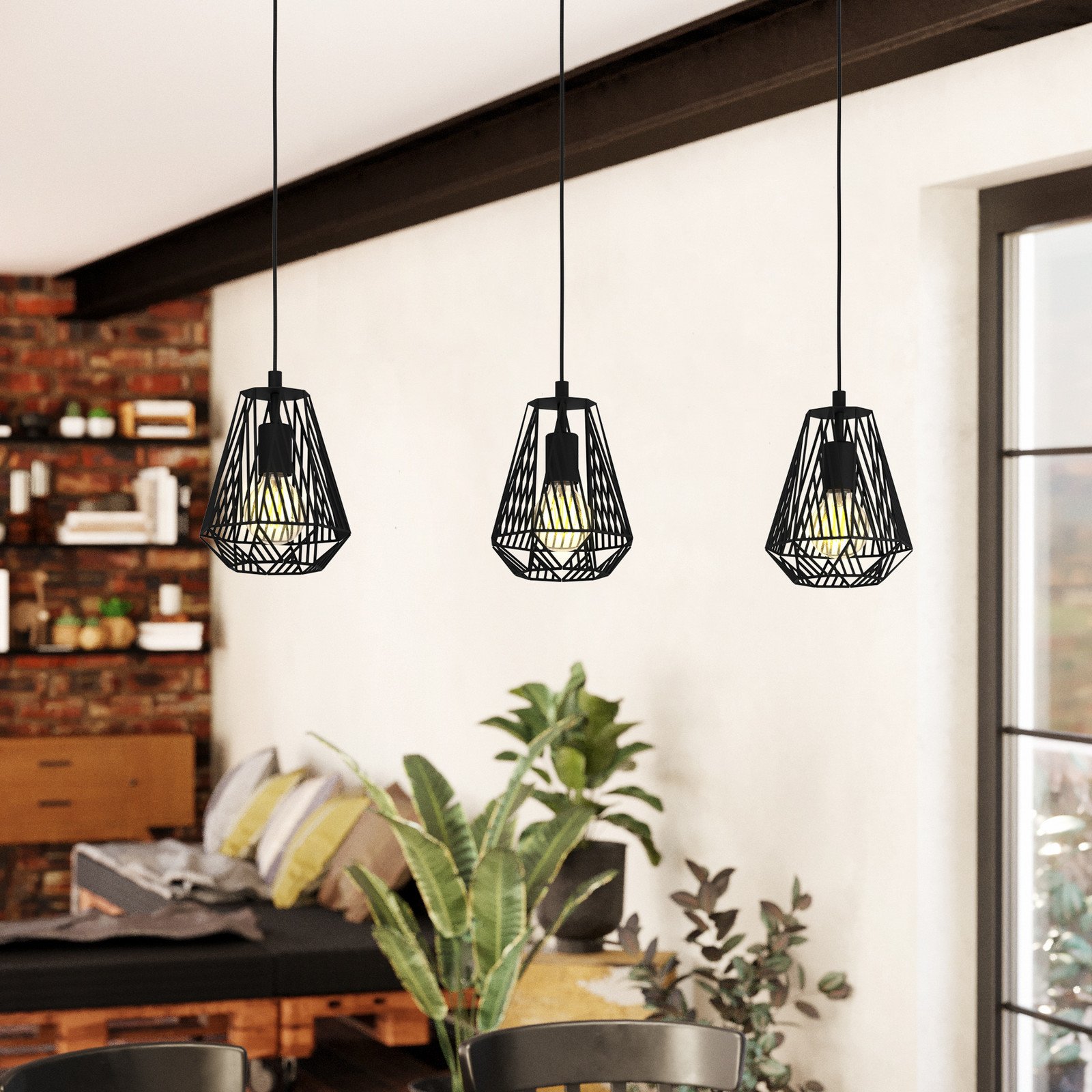 EGLO Lampă suspendată Stype negru lungime 96 cm oțel 3 becuri. - Camera de zi / sufragerie - Metal