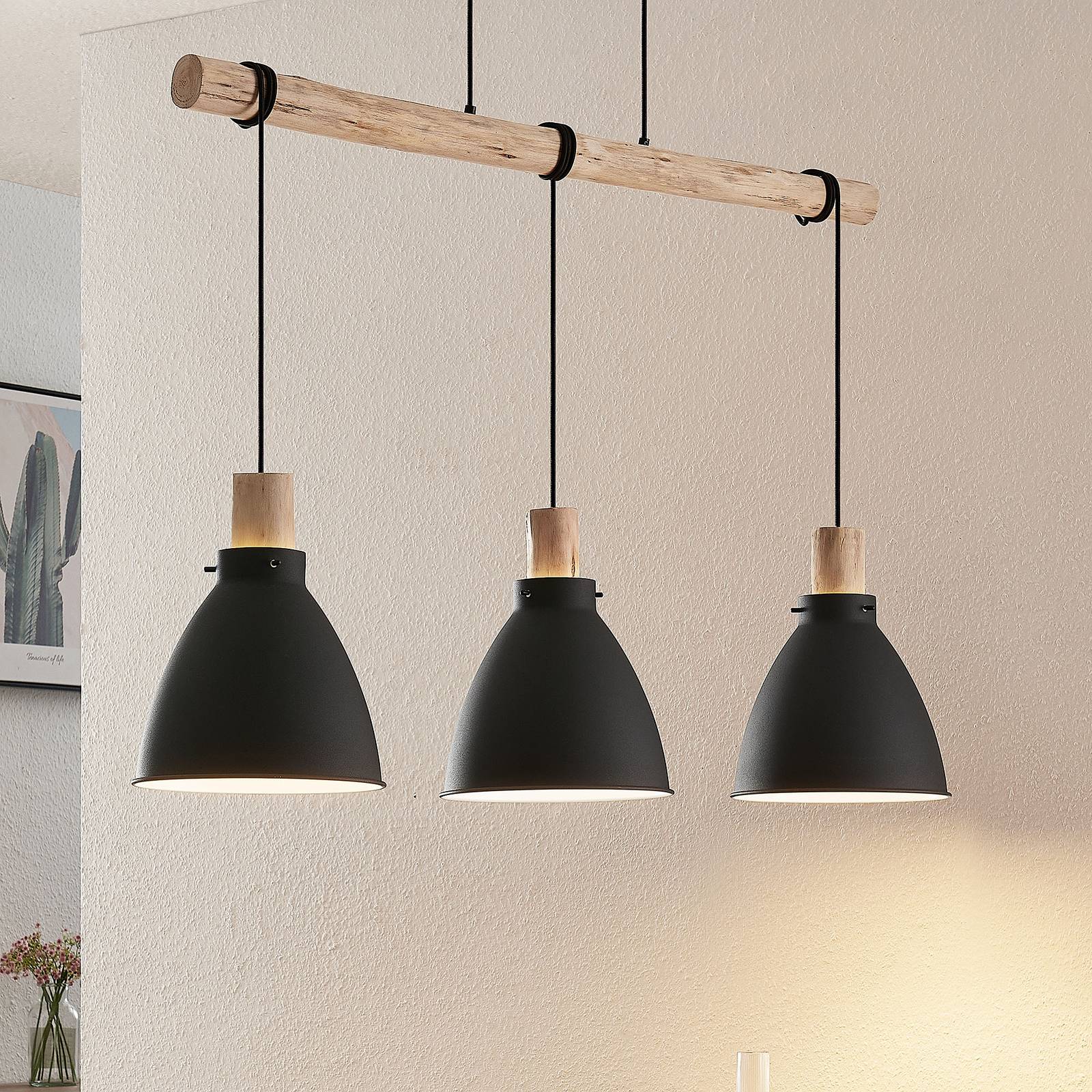 Lindby Trebale hængelampe, sort, 3 lyskilder