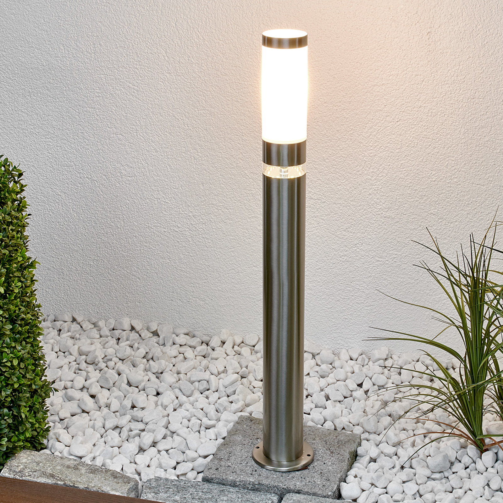 Lindby Path light Binka, made of stainless steel, Stainless, plastic, E27, 11 W, energy efficiency: A++, H: 80 cm