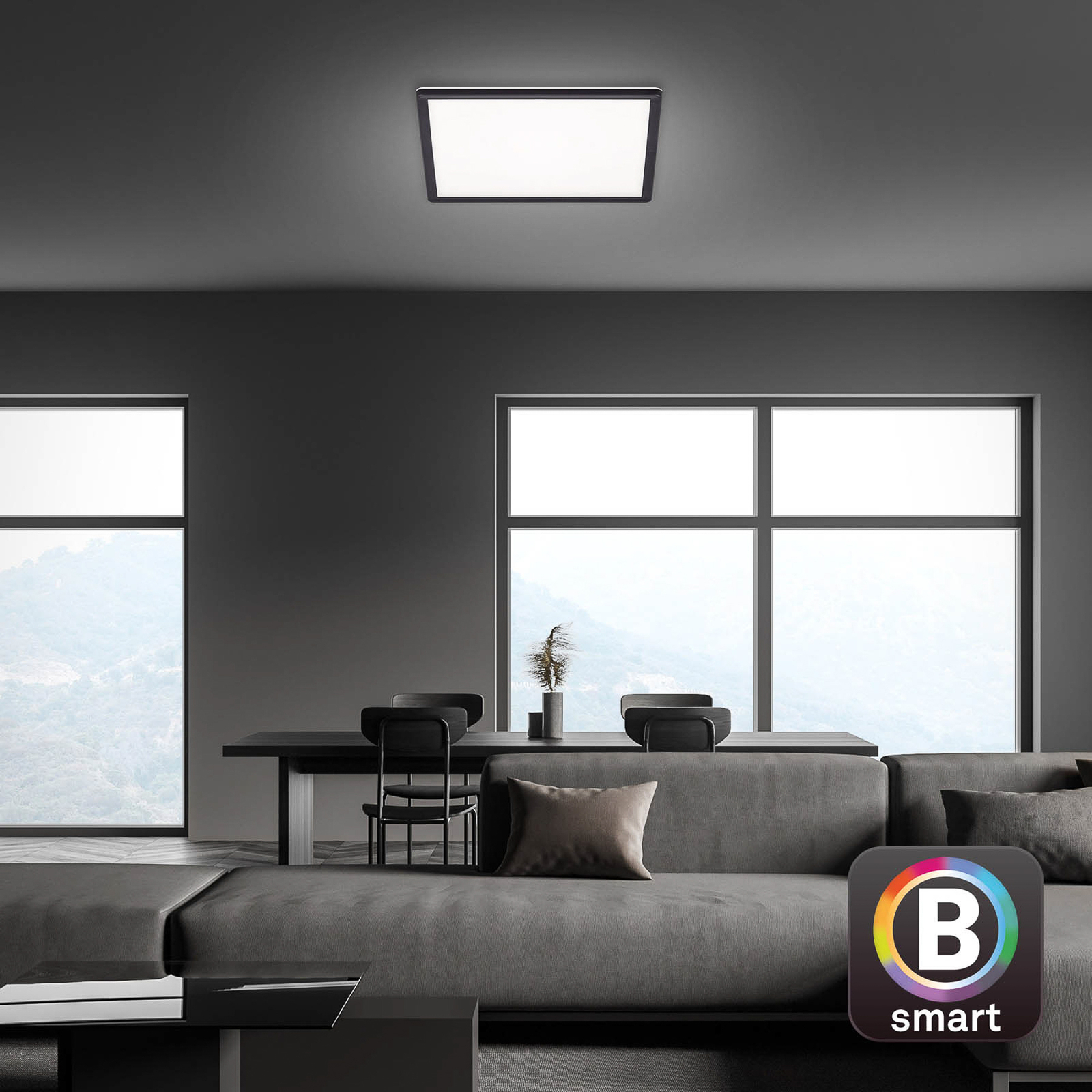 LED ceiling lamp Slim smart black dimmable CCT 42x42cm