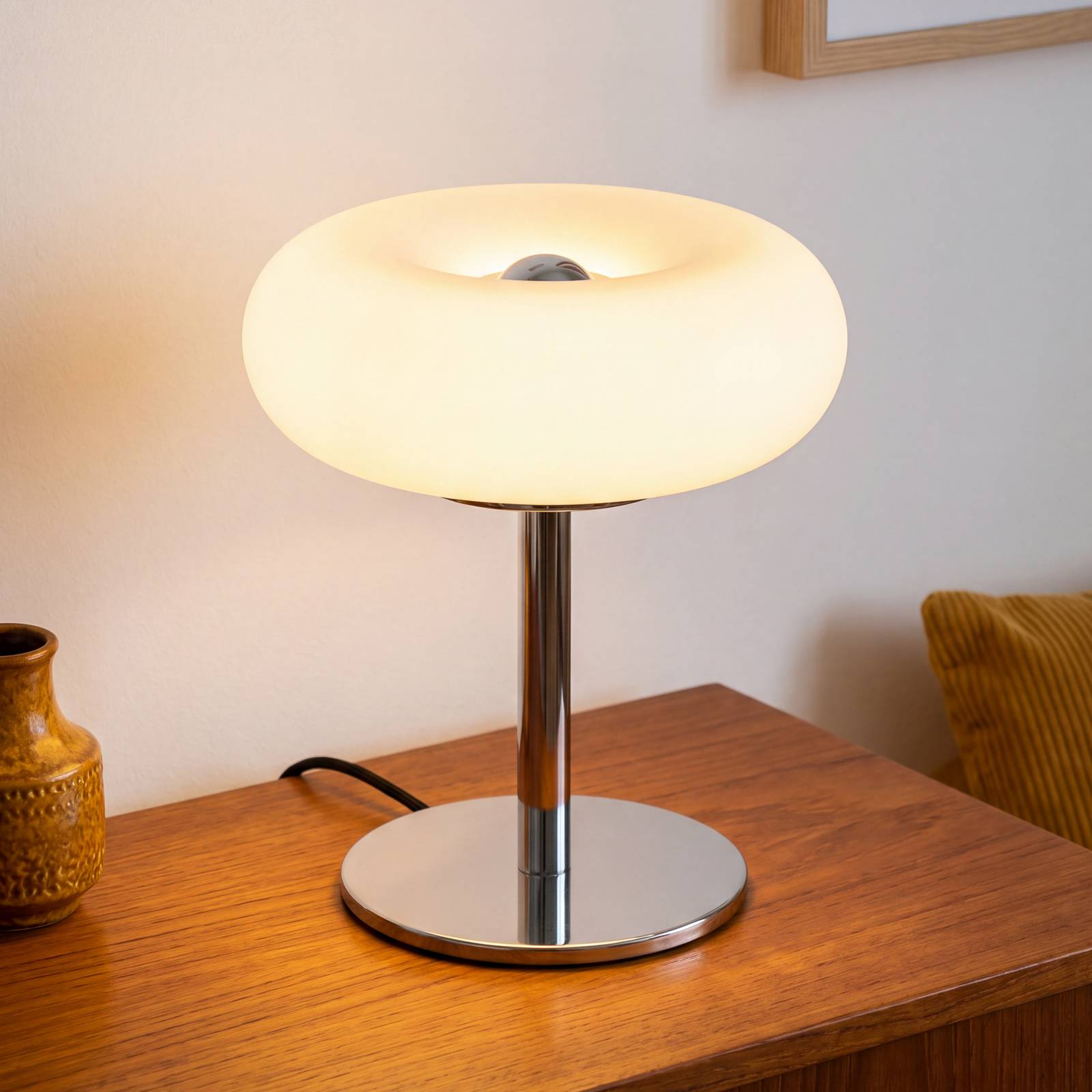 Lampa stołowa LED OSRAM Decor Lunea, biała/chromowana, Ø 30 cm, CCT ściemniany