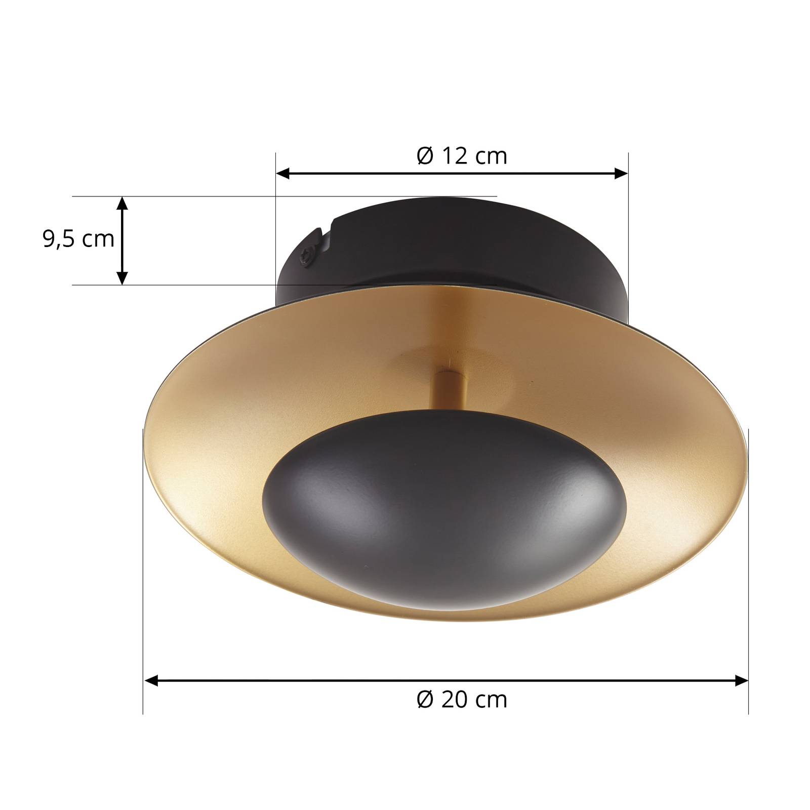 Lampa sufitowa LED Lindby Tiama, metal, czarny/złoty, Ø 20 cm