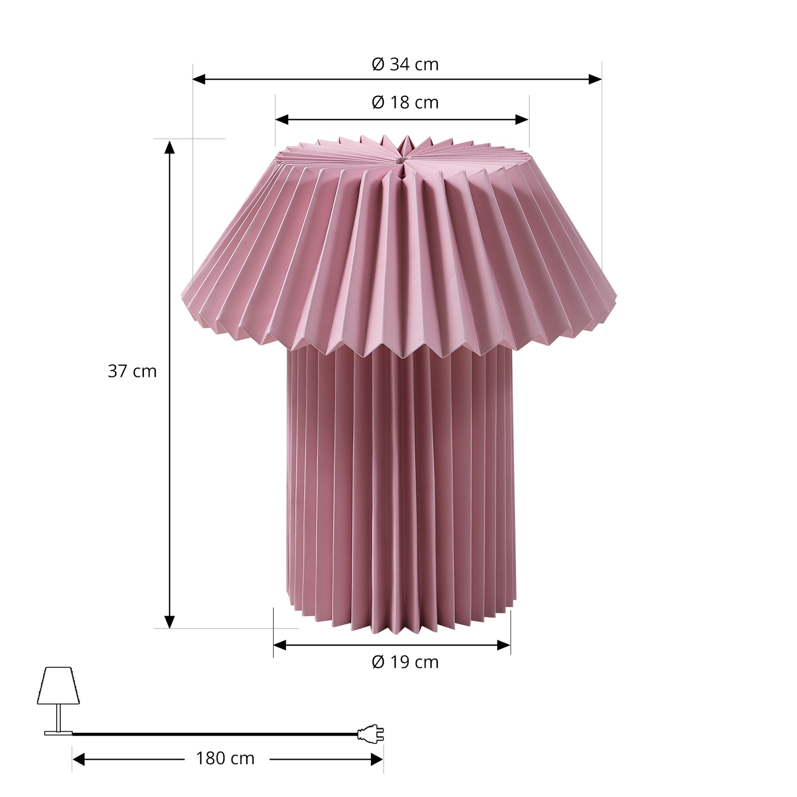 Candeeiro de mesa Lindby Magali, cor-de-rosa, papel, Ø 34 cm, E14