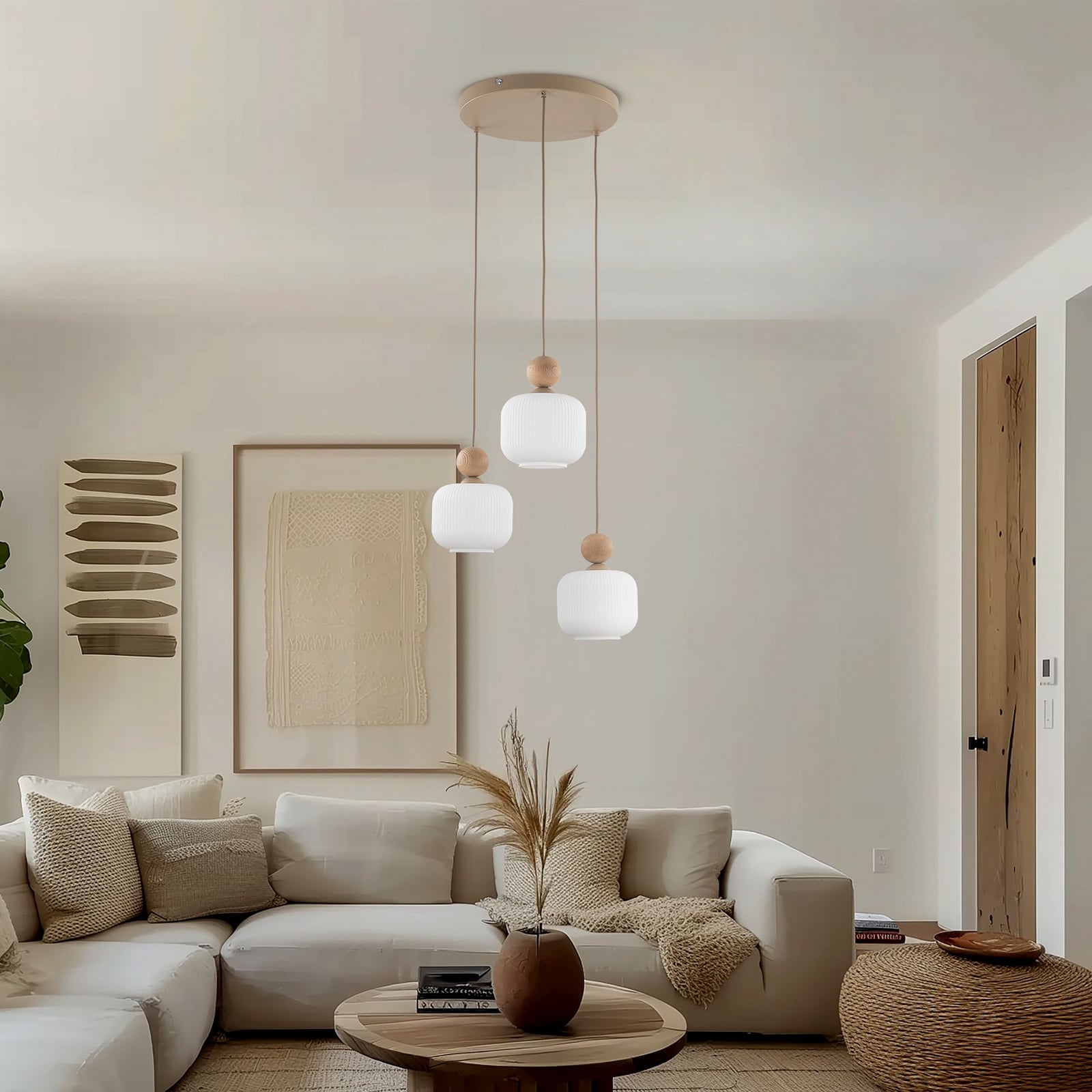 Suspension Ballo, à 3 lampes, blanc, verre, Ø 35 cm Suspension Ballo, à 3 lampes, blanc, verre, Ø 35 cm